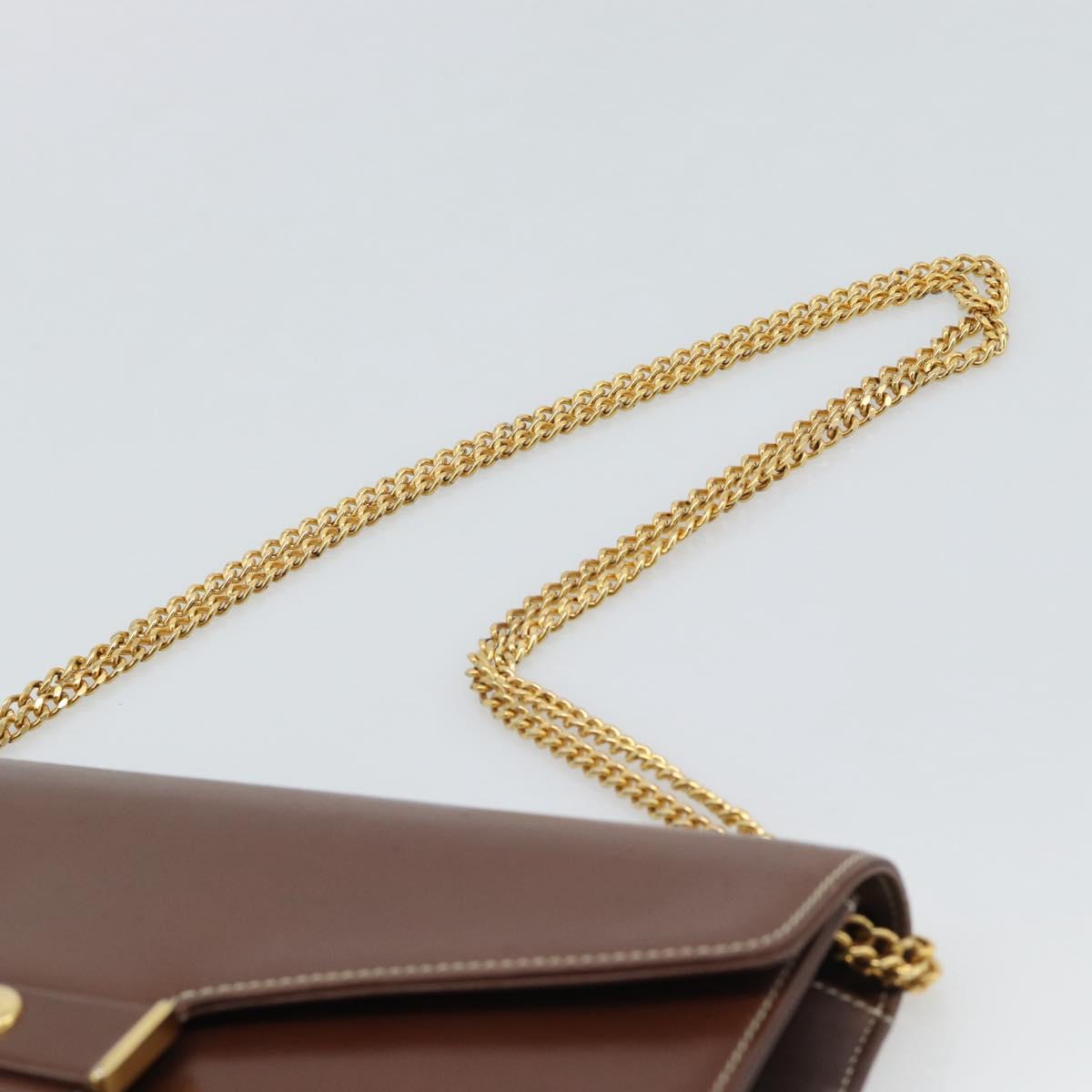 Christian Dior Chain Shoulder Bag Leather Brown Gold Auth 192217