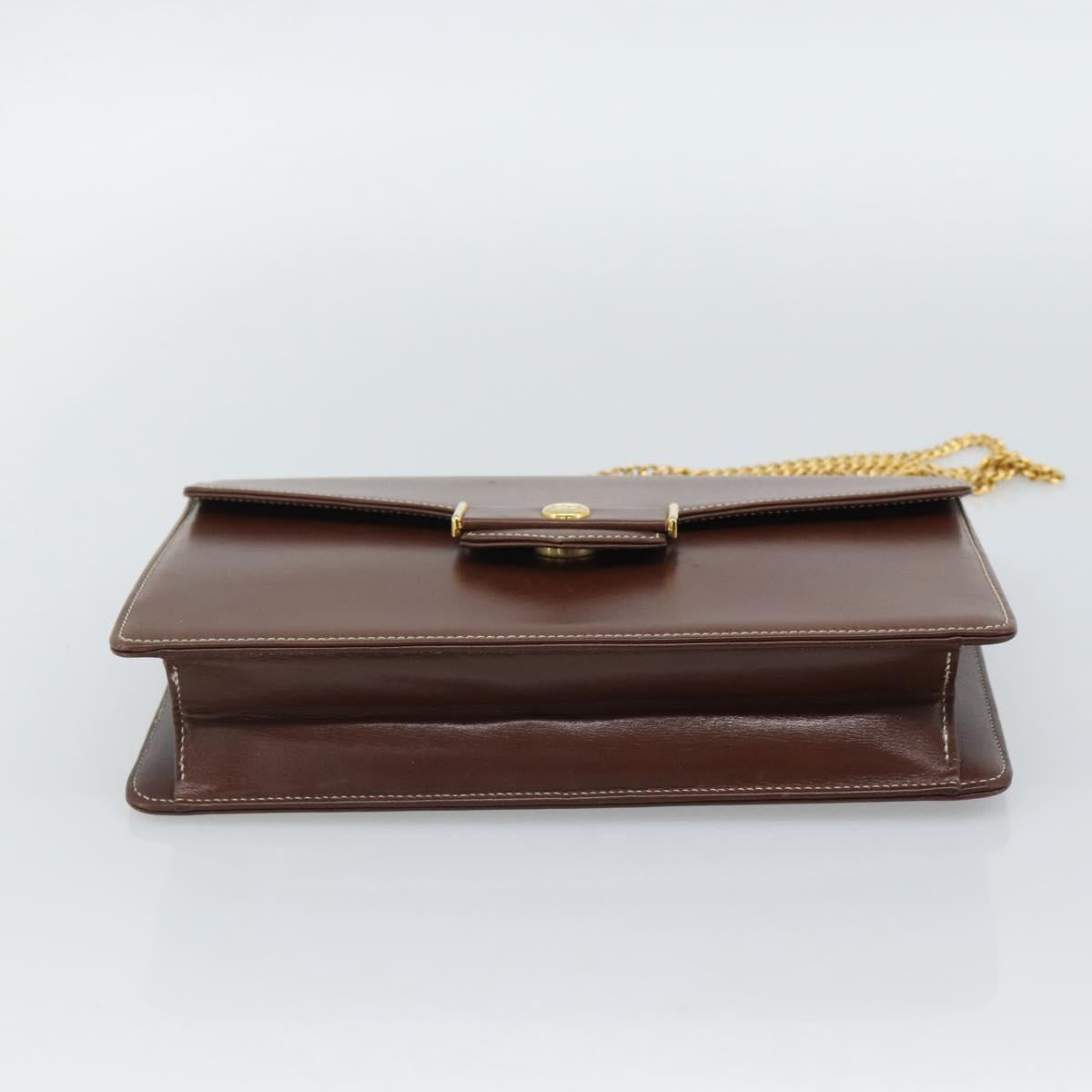 Christian Dior Chain Shoulder Bag Leather Brown Gold Auth 192217
