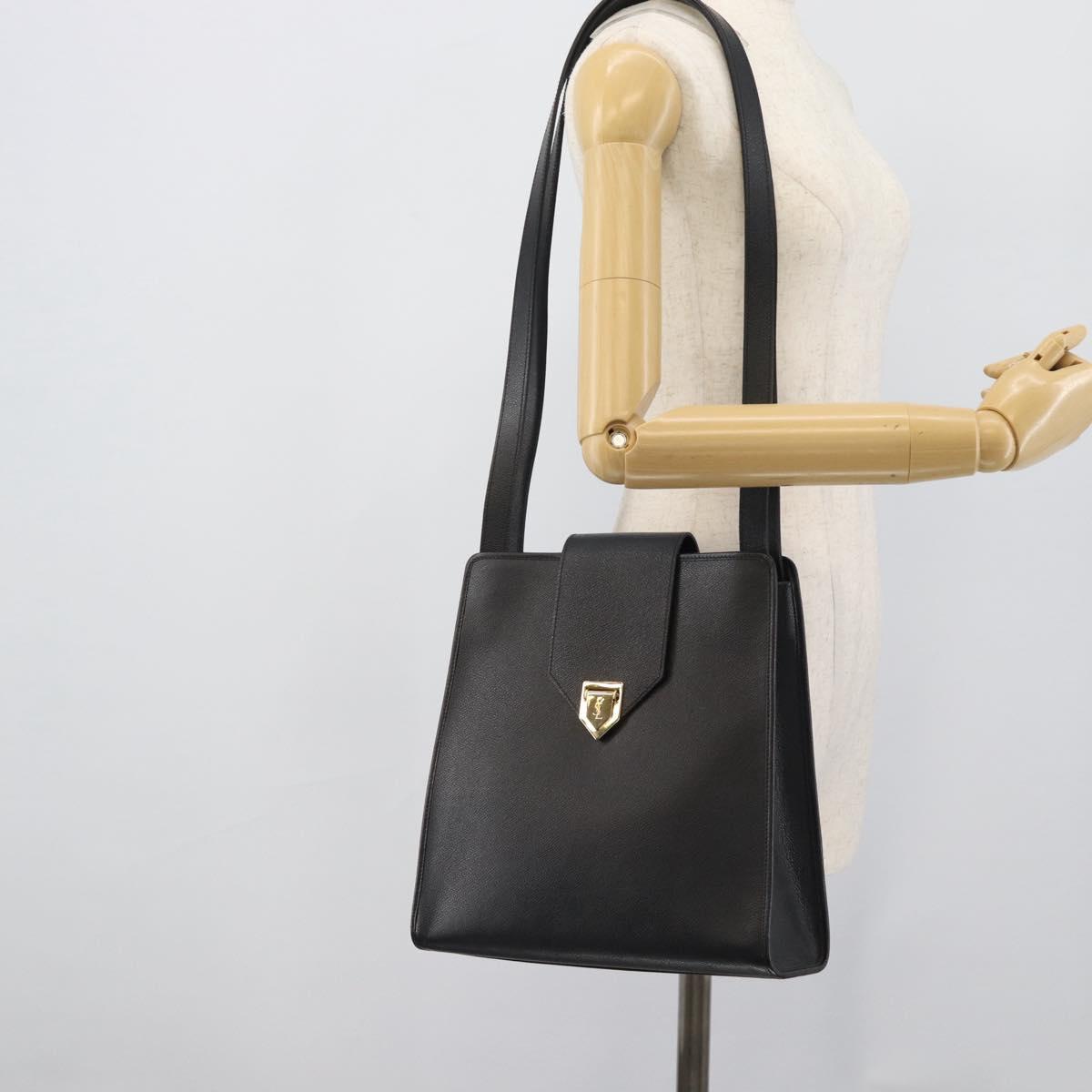 SAINT LAURENT Shoulder Bag Leather Black Gold Auth 192219V