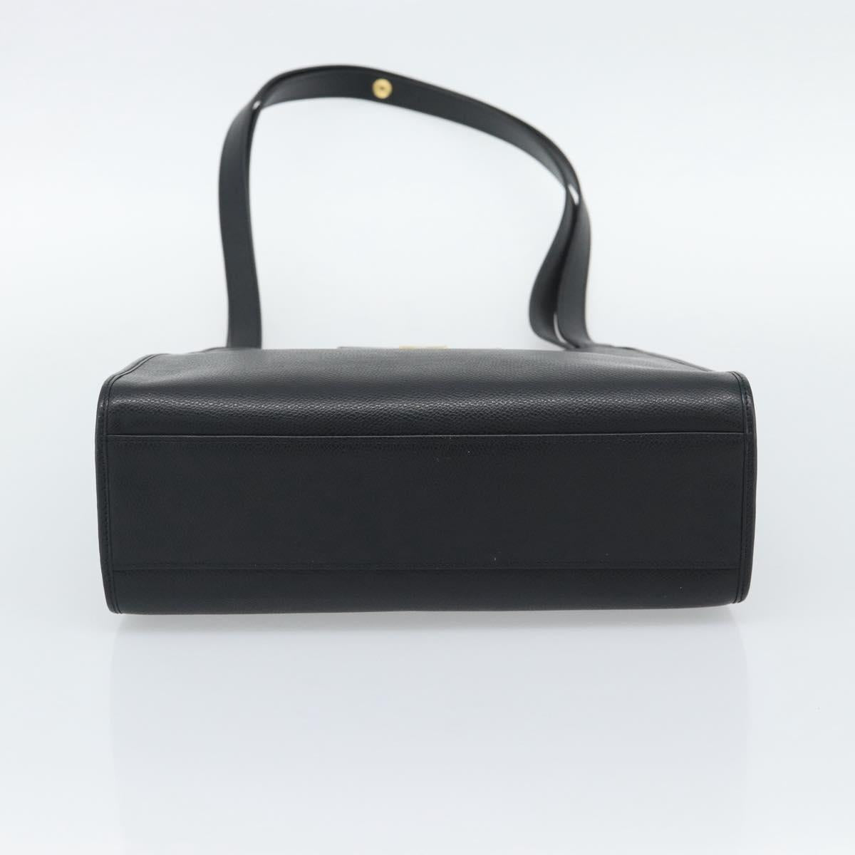 SAINT LAURENT Shoulder Bag Leather Black Gold Auth 192219V
