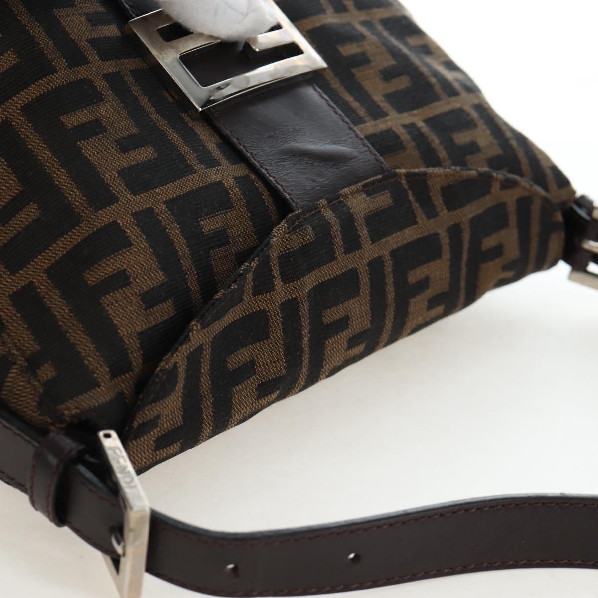 FENDI Zucca Canvas Mamma Baguette Shoulder Bag Brown Black Auth 192220V