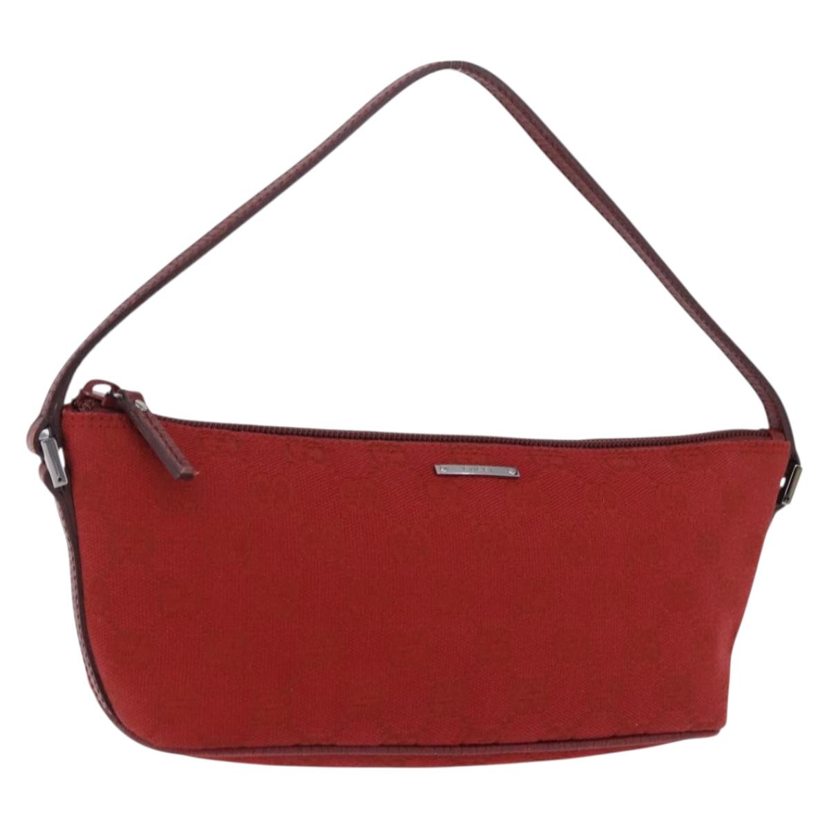 GUCCI GG Canvas Accessory Pouch Red Silver 07198 Auth 192222V