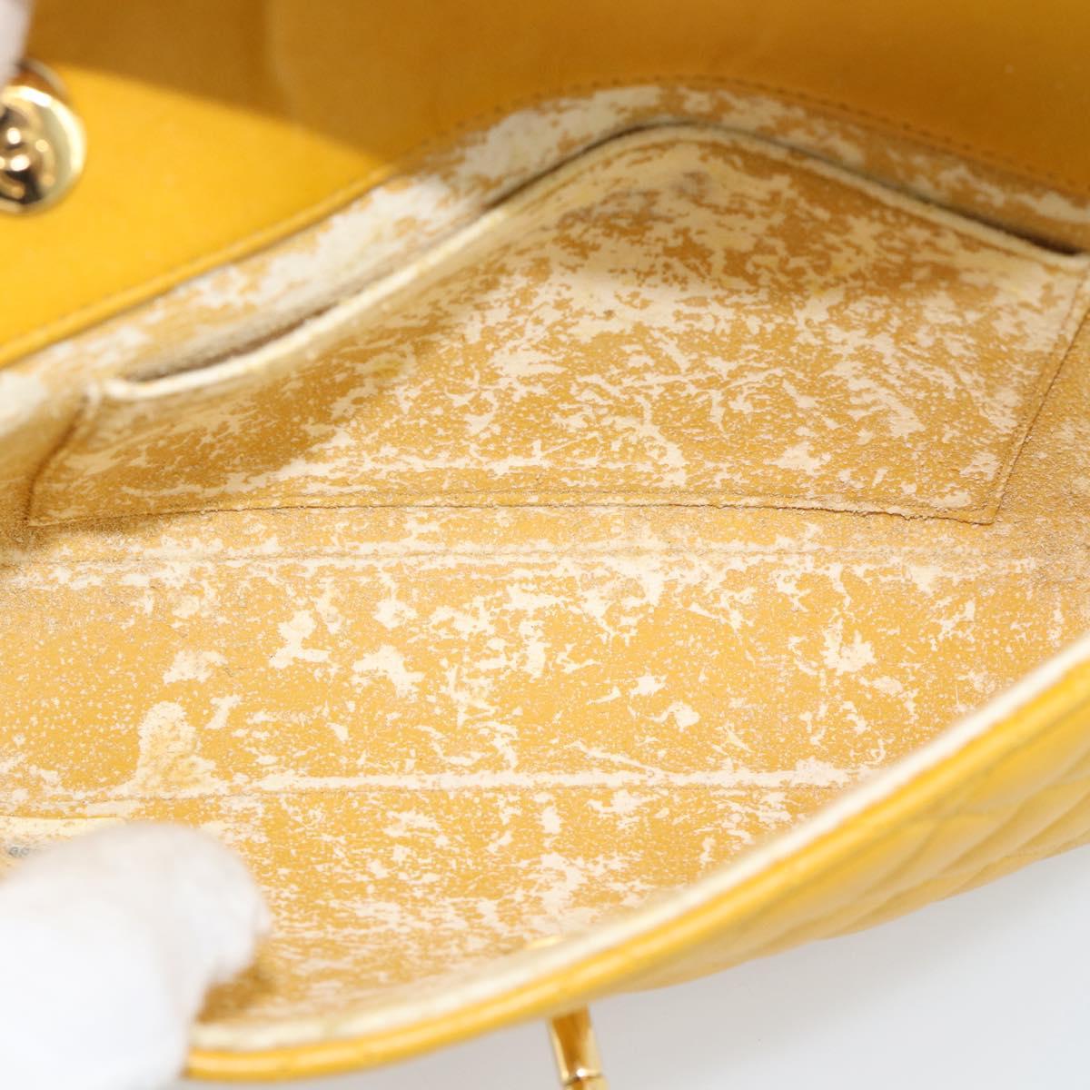 CHANEL Matelasse Chain Shoulder Bag Lamb Skin Yellow Gold CC Auth 192225