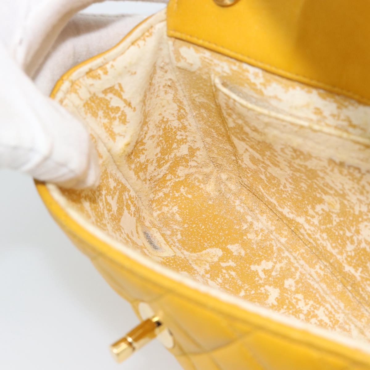 CHANEL Matelasse Chain Shoulder Bag Lamb Skin Yellow Gold CC Auth 192225