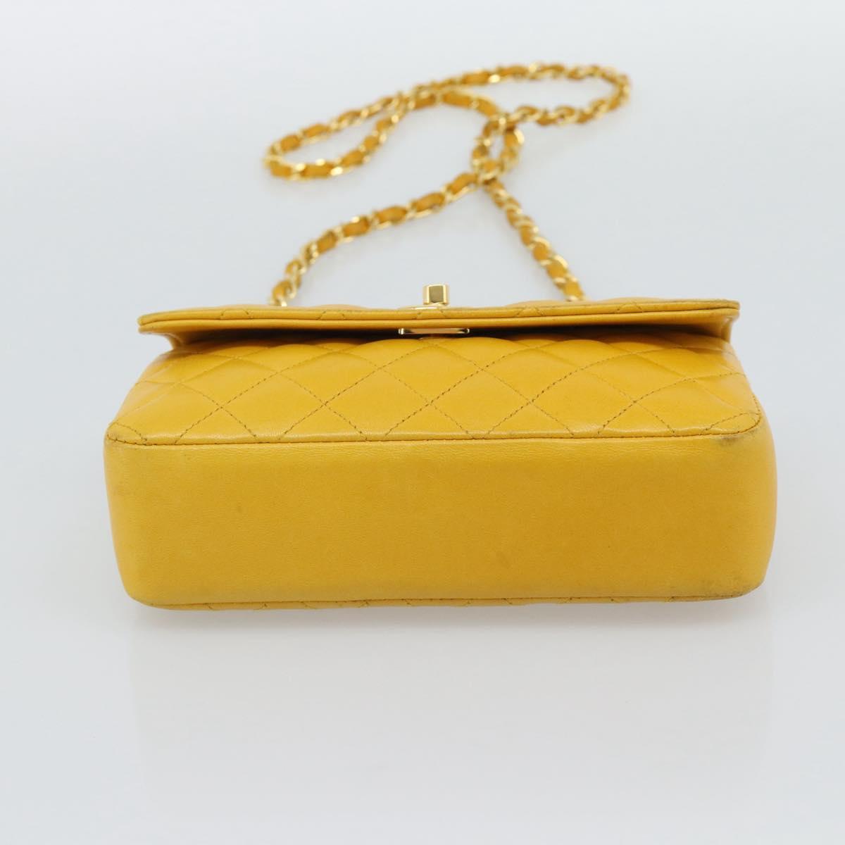 CHANEL Matelasse Chain Shoulder Bag Lamb Skin Yellow Gold CC Auth 192225