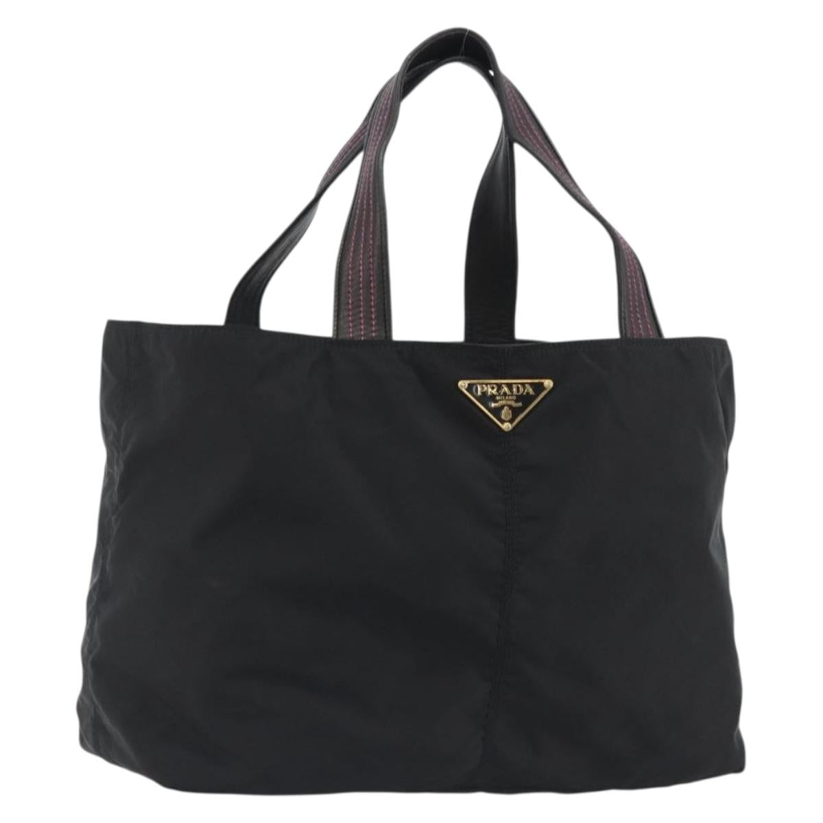 PRADA Tote Bag Nylon Black Gold Auth 192232A
