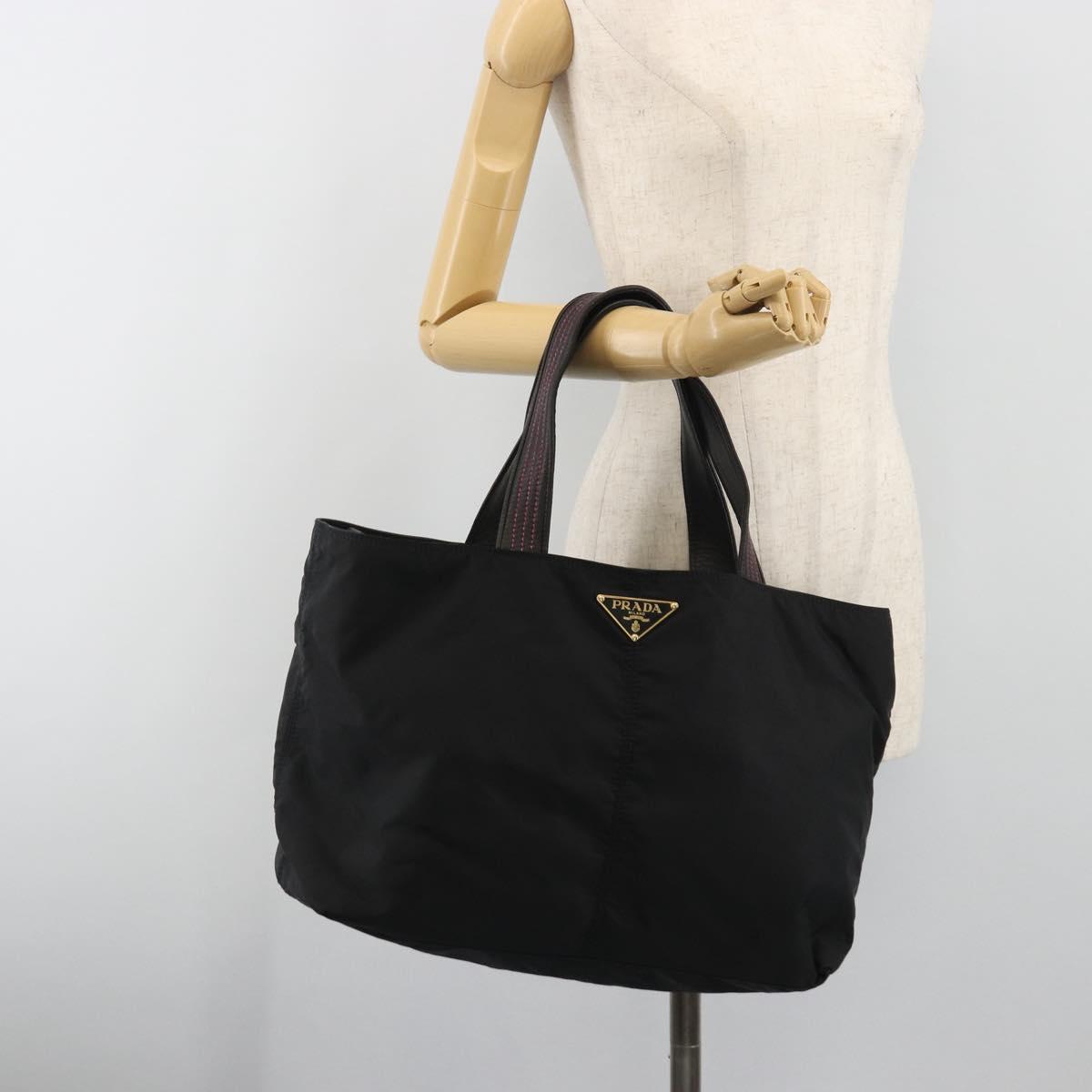 PRADA Tote Bag Nylon Black Gold Auth 192232A