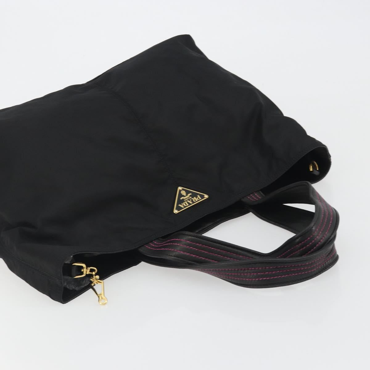 PRADA Tote Bag Nylon Black Gold Auth 192232A