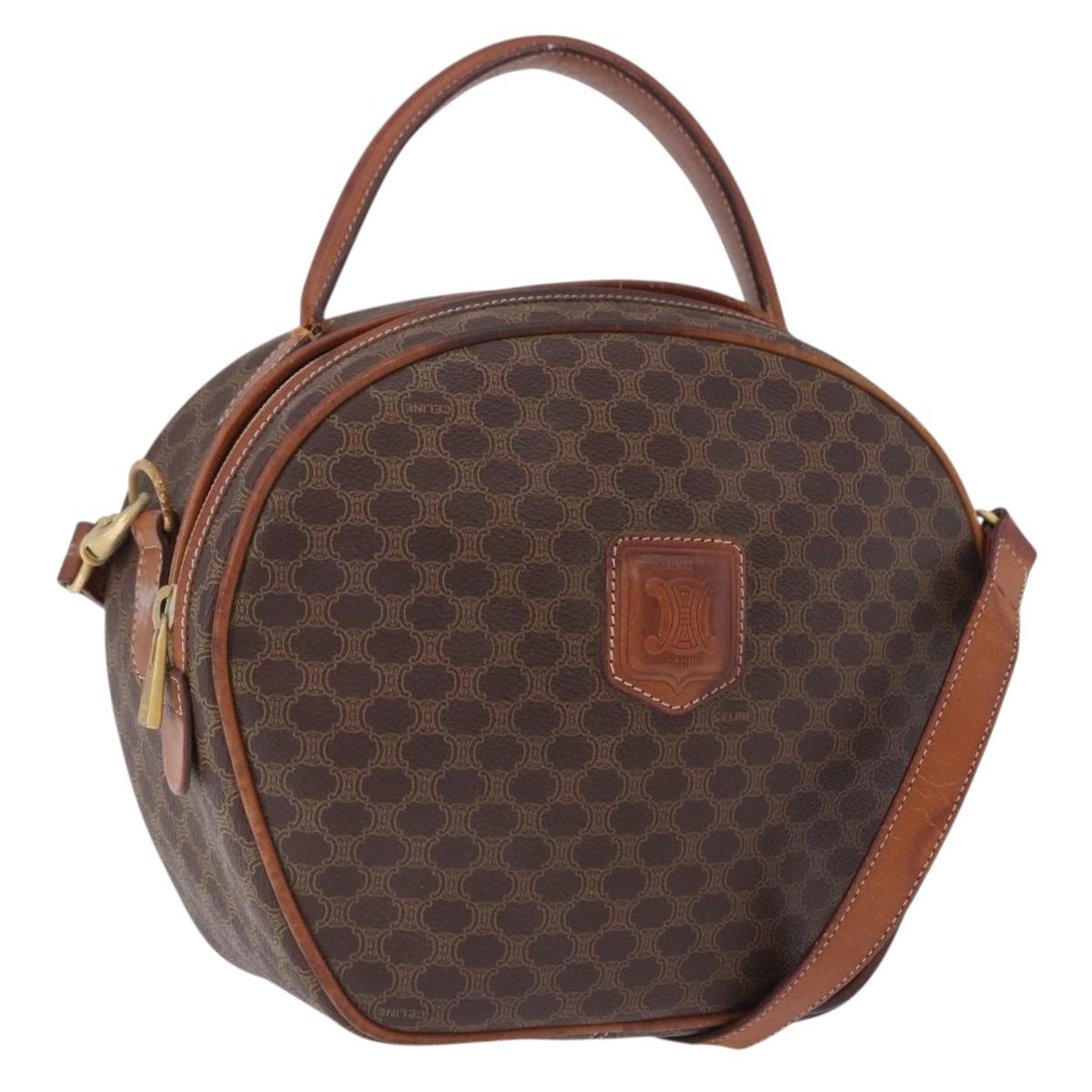 CELINE Macadam Canvas Hand Bag PVC Leather 2way Brown Gold Auth 192234