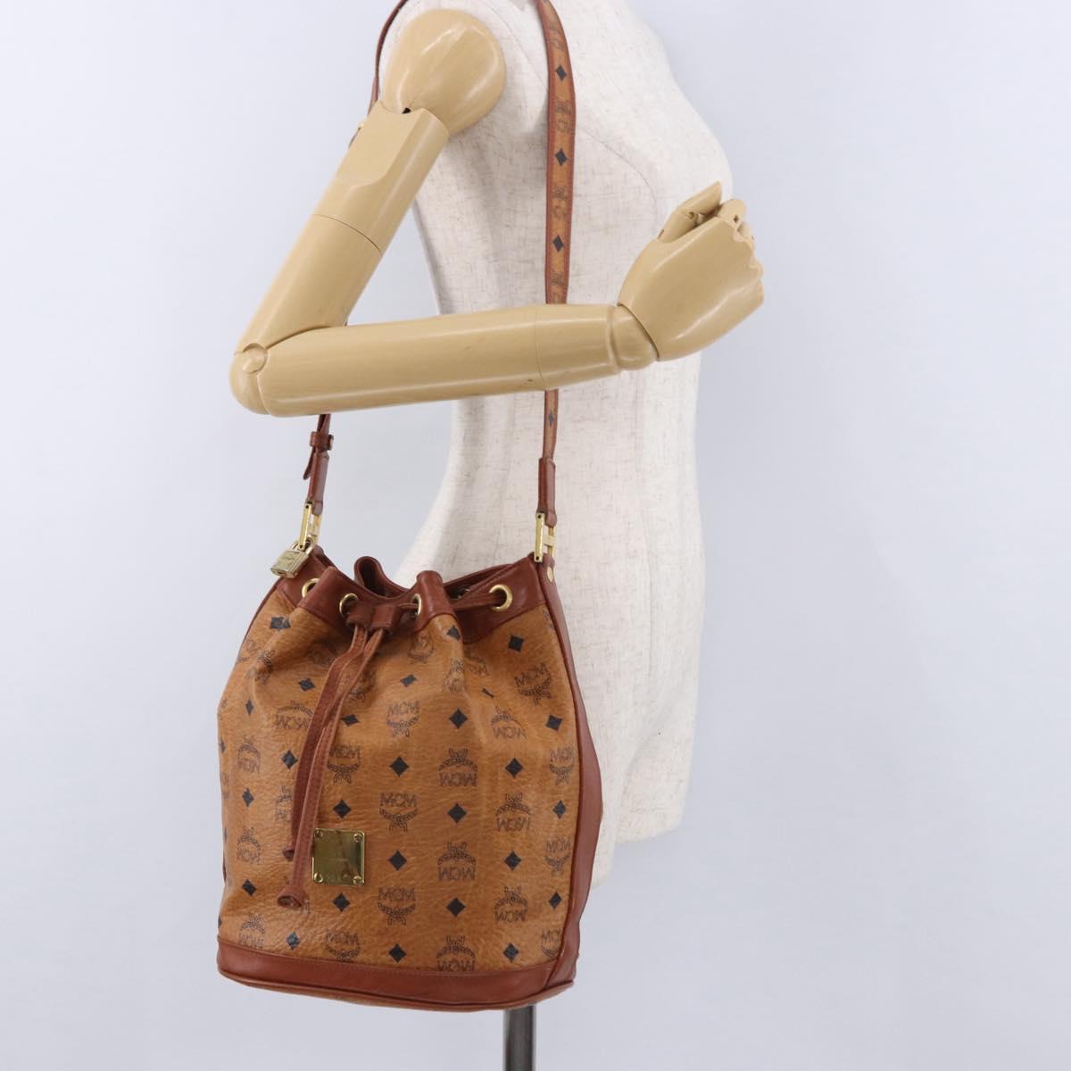 MCM Vicetos Logogram Shoulder Bag PVC Leather Brown Gold Auth 192235