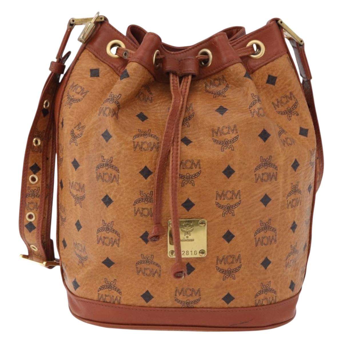 MCM Vicetos Logogram Shoulder Bag PVC Leather Brown Gold Auth 192235