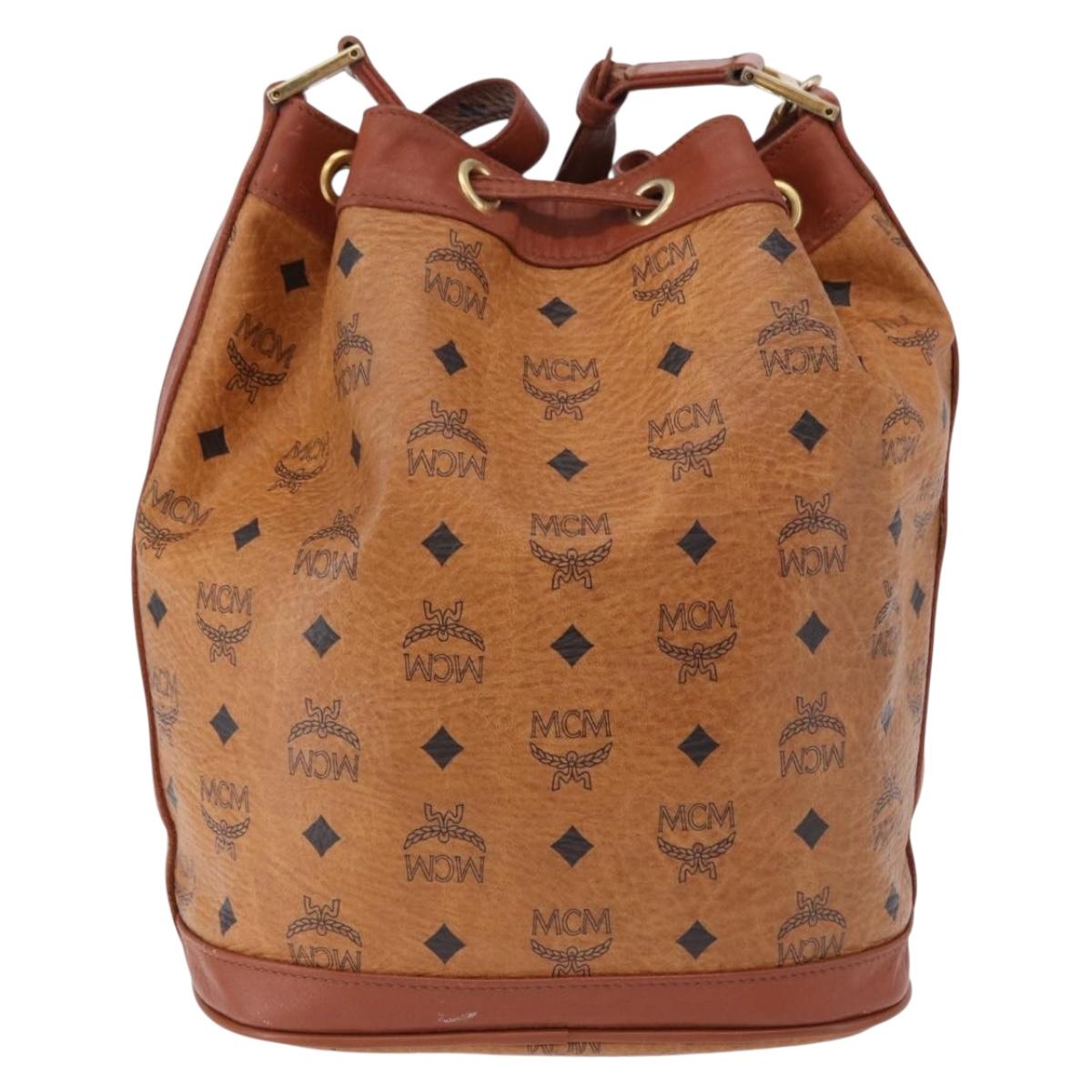 MCM Vicetos Logogram Shoulder Bag PVC Leather Brown Gold Auth 192235