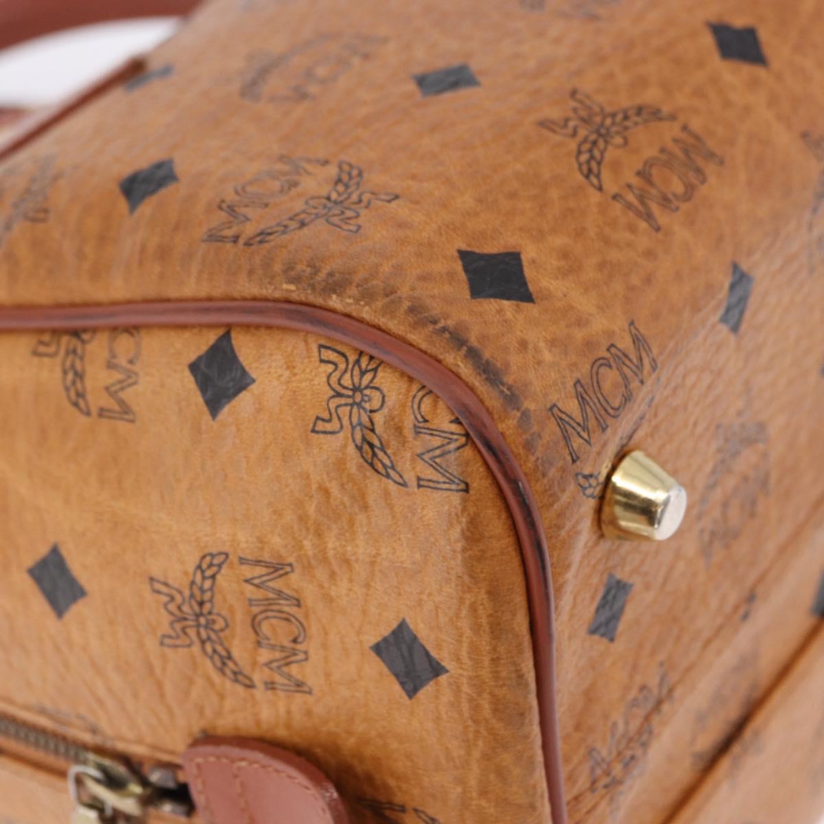 MCM Logogram Vicetos Boston Bag PVC Leather Brown Gold Auth 192236