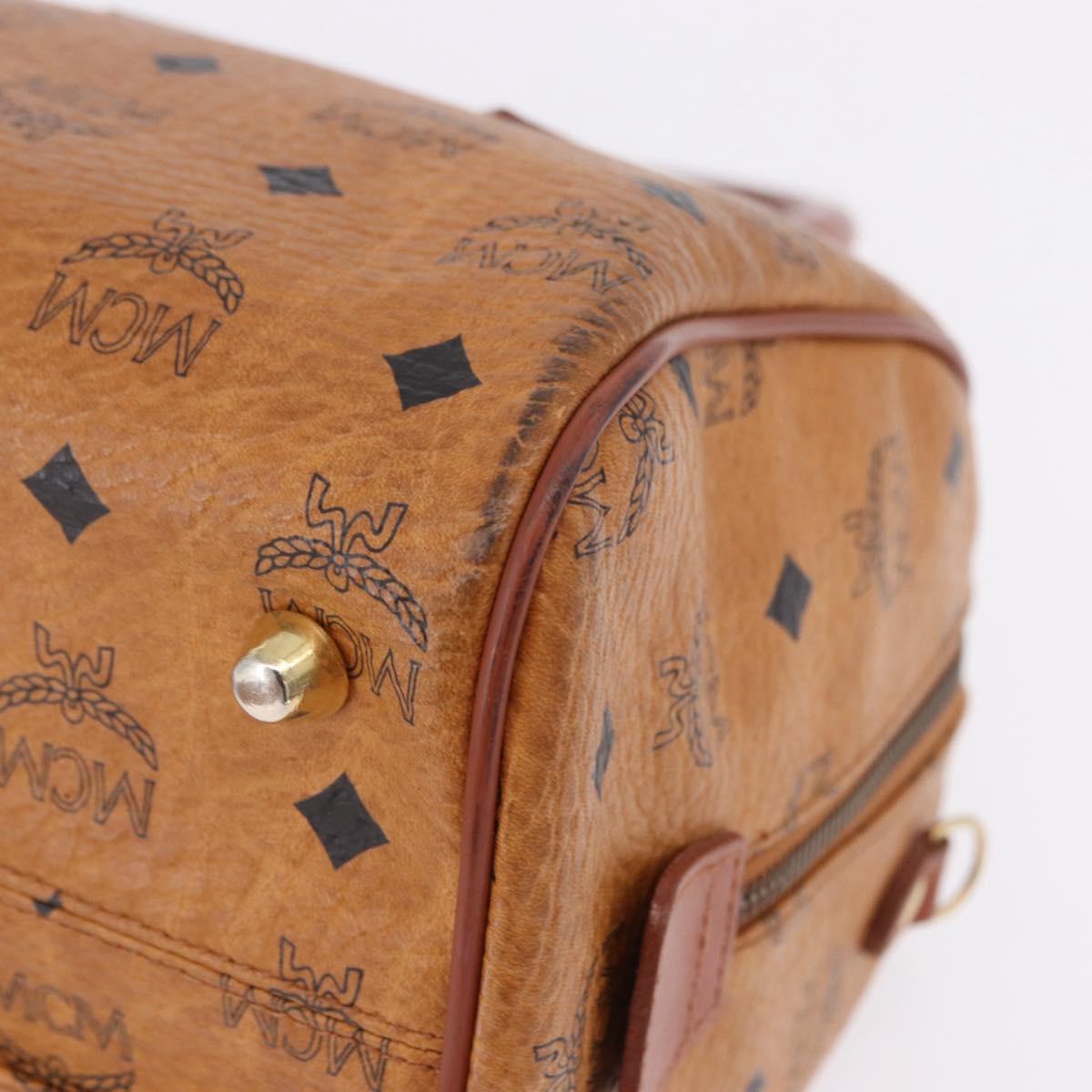 MCM Logogram Vicetos Boston Bag PVC Leather Brown Gold Auth 192236