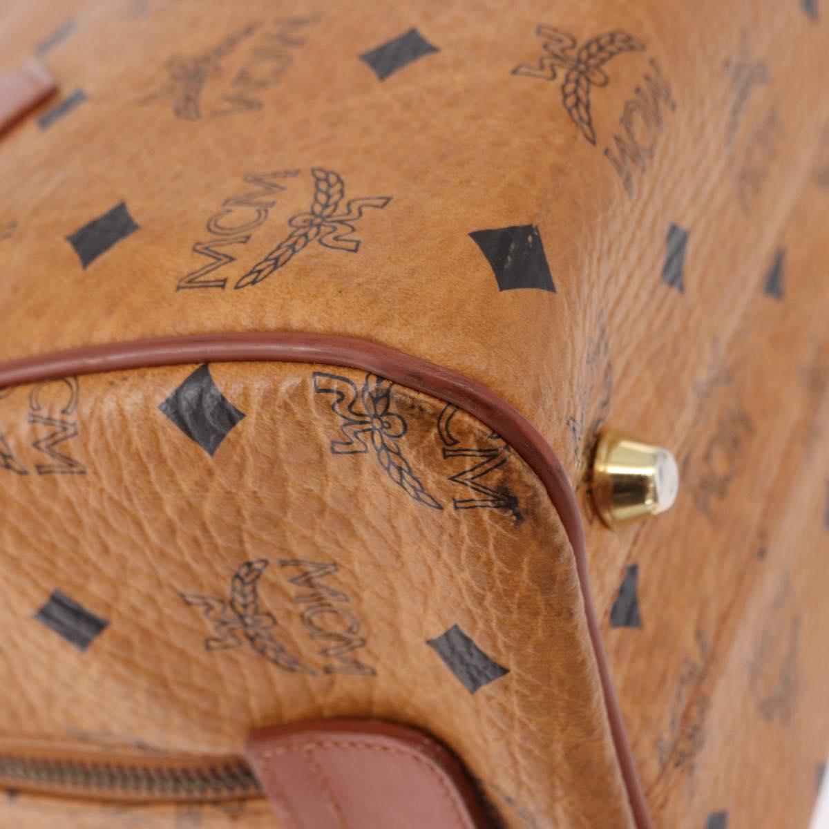 MCM Logogram Vicetos Boston Bag PVC Leather Brown Gold Auth 192236