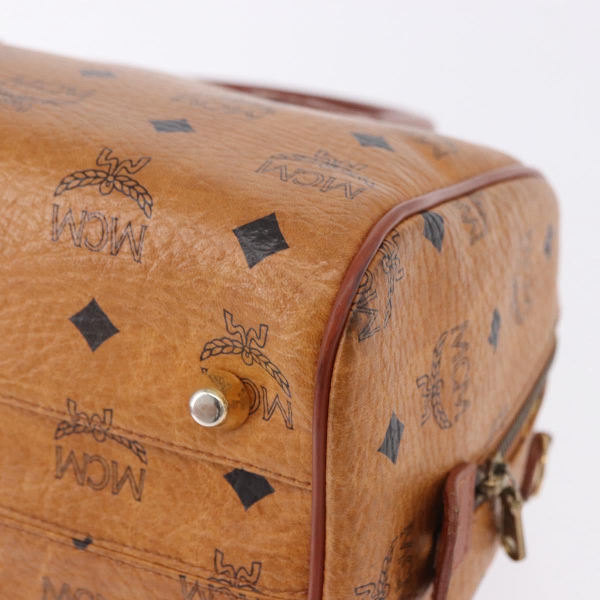 MCM Logogram Vicetos Boston Bag PVC Leather Brown Gold Auth 192236