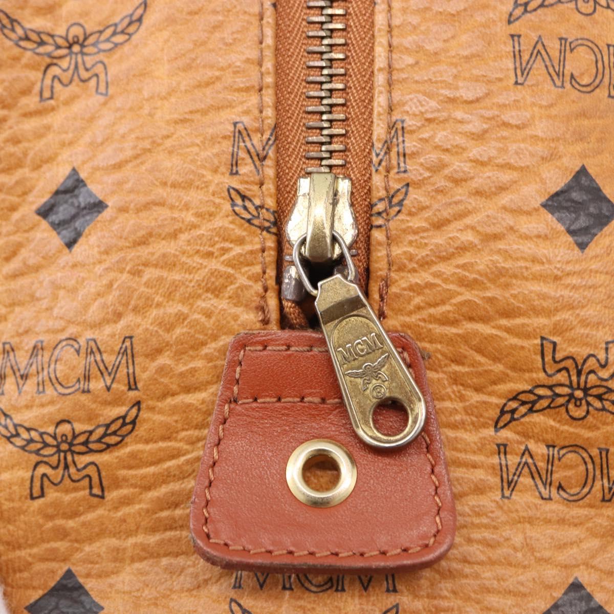 MCM Logogram Vicetos Boston Bag PVC Leather Brown Gold Auth 192236