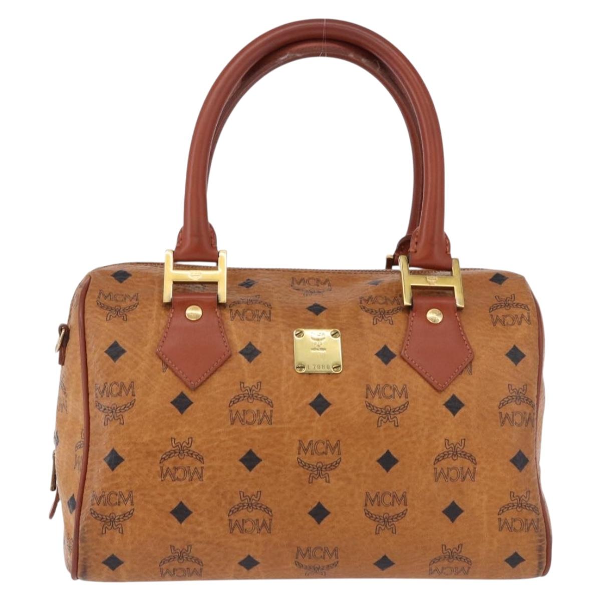 MCM Logogram Vicetos Boston Bag PVC Leather Brown Gold Auth 192236