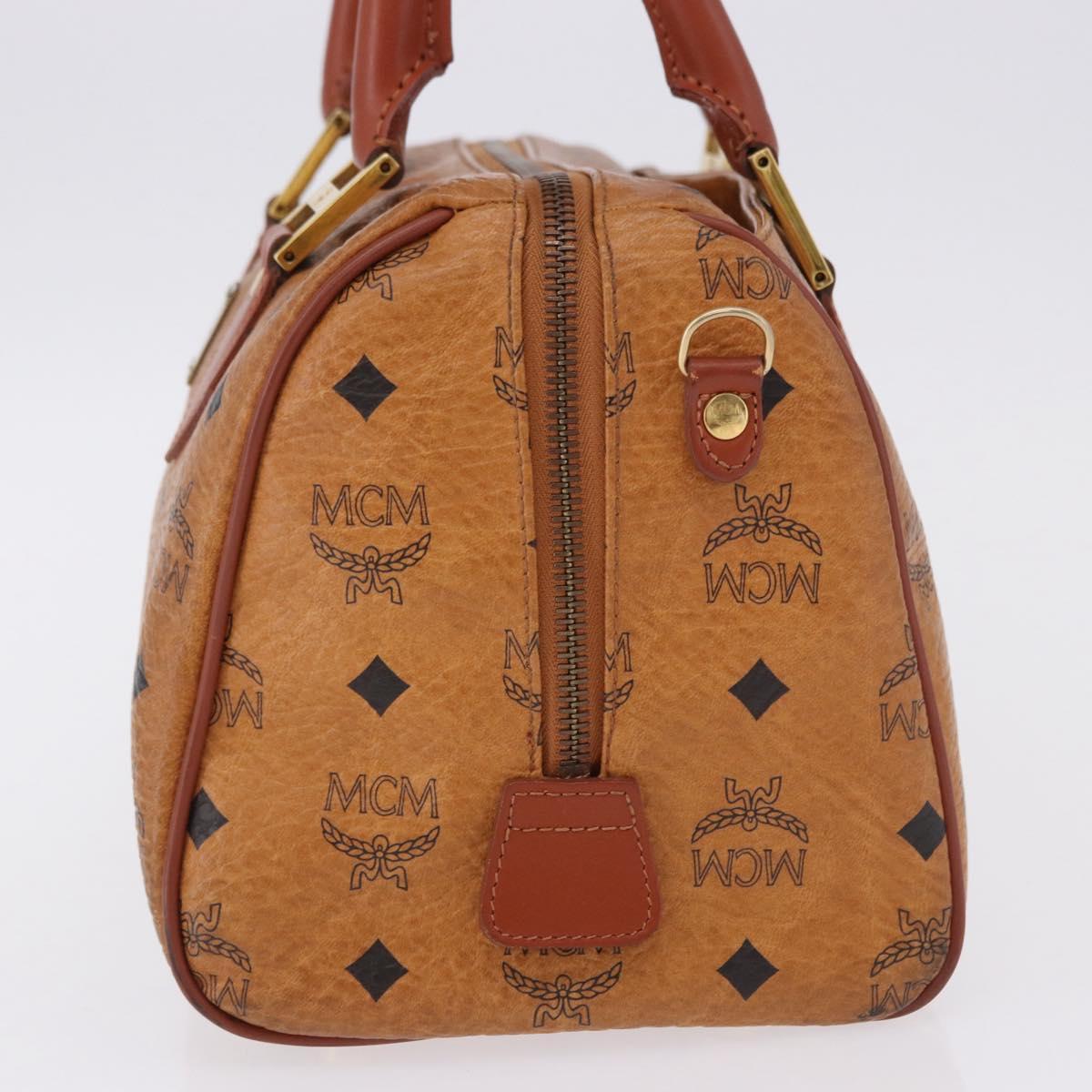 MCM Logogram Vicetos Boston Bag PVC Leather Brown Gold Auth 192236