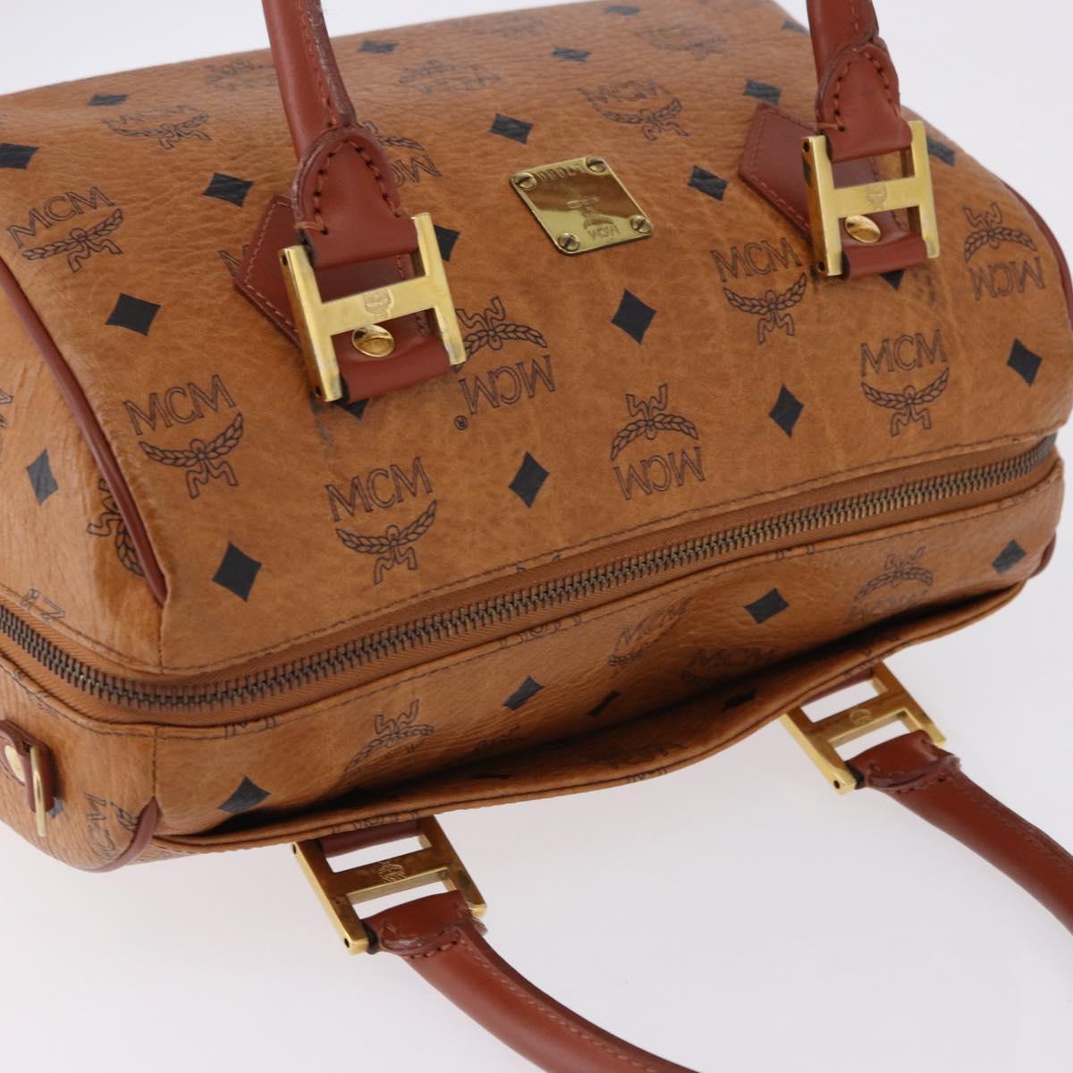 MCM Logogram Vicetos Boston Bag PVC Leather Brown Gold Auth 192236