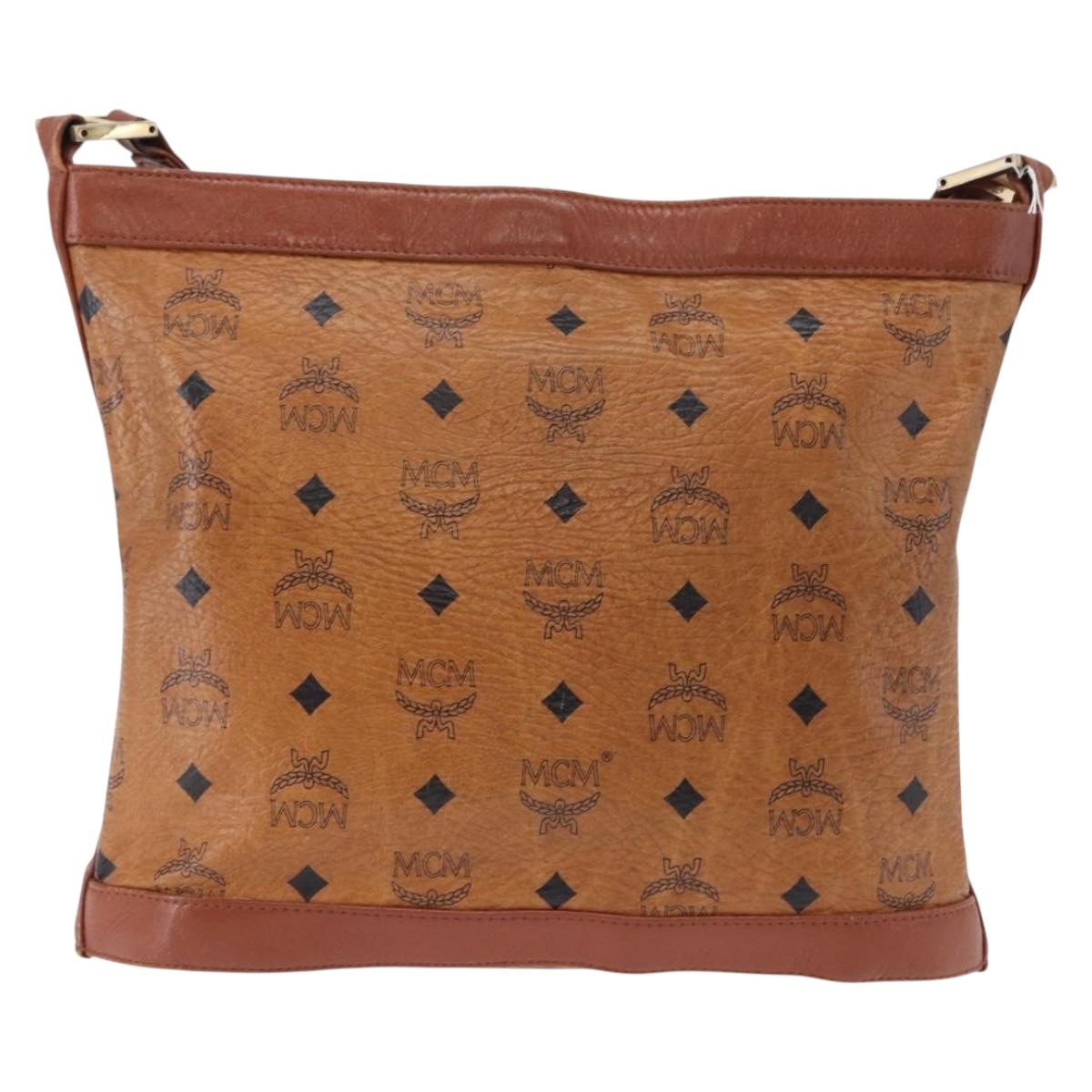 MCM Vicetos Logogram Shoulder Bag PVC Leather Brown Gold Auth 192237