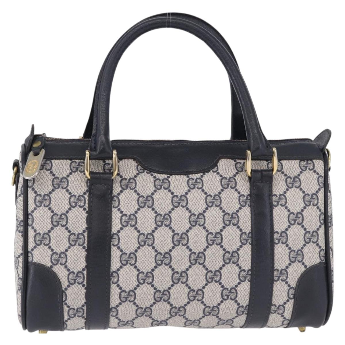 GUCCI GG Supreme Boston Bag PVC Navy Gold Auth 192238A