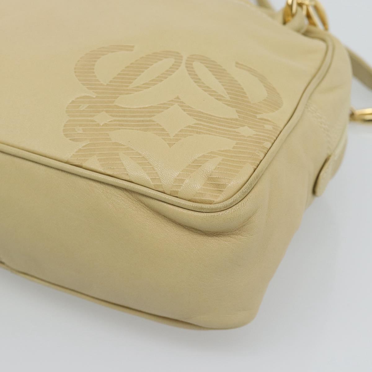 LOEWE Chain Shoulder Bag Leather Beige Gold Auth 192241A