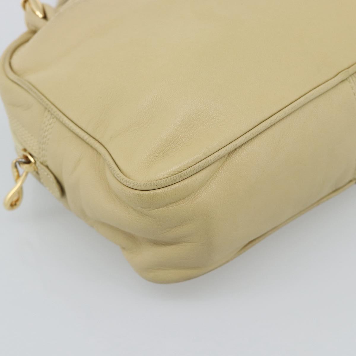 LOEWE Chain Shoulder Bag Leather Beige Gold Auth 192241A