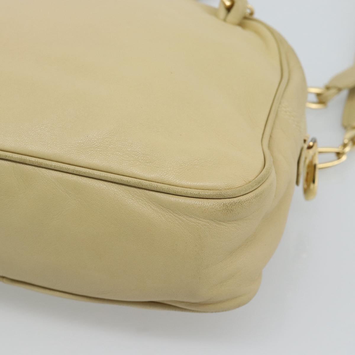 LOEWE Chain Shoulder Bag Leather Beige Gold Auth 192241A