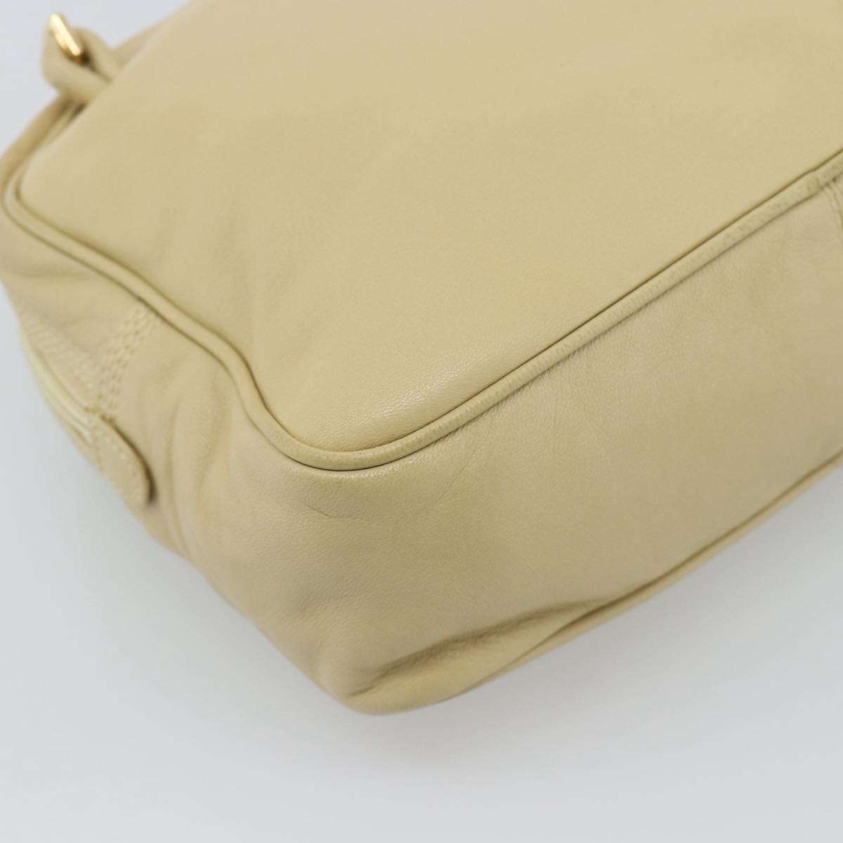 LOEWE Chain Shoulder Bag Leather Beige Gold Auth 192241A