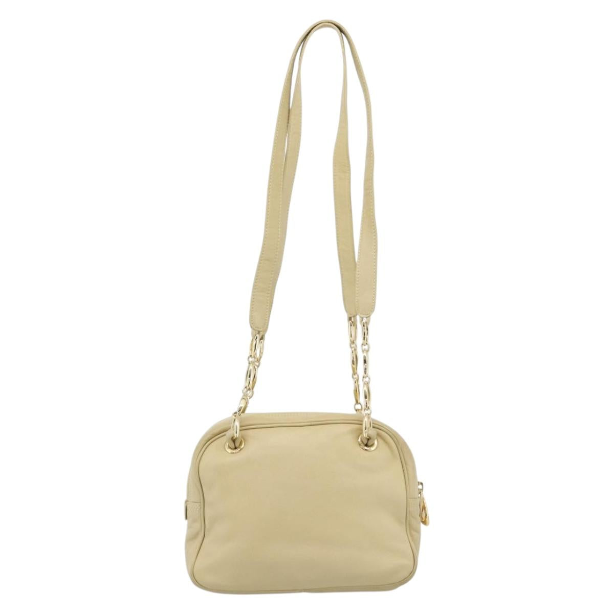 LOEWE Chain Shoulder Bag Leather Beige Gold Auth 192241A