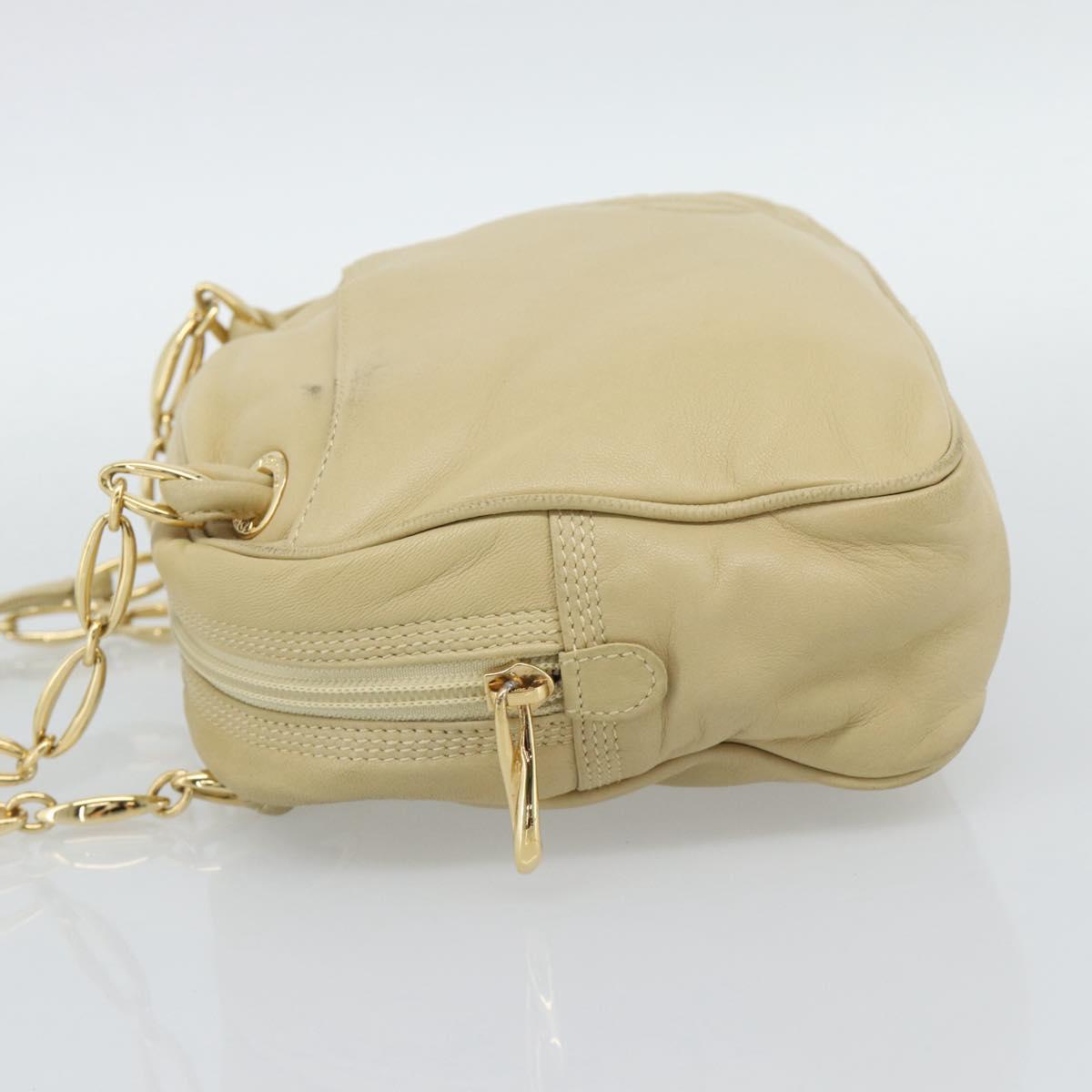 LOEWE Chain Shoulder Bag Leather Beige Gold Auth 192241A