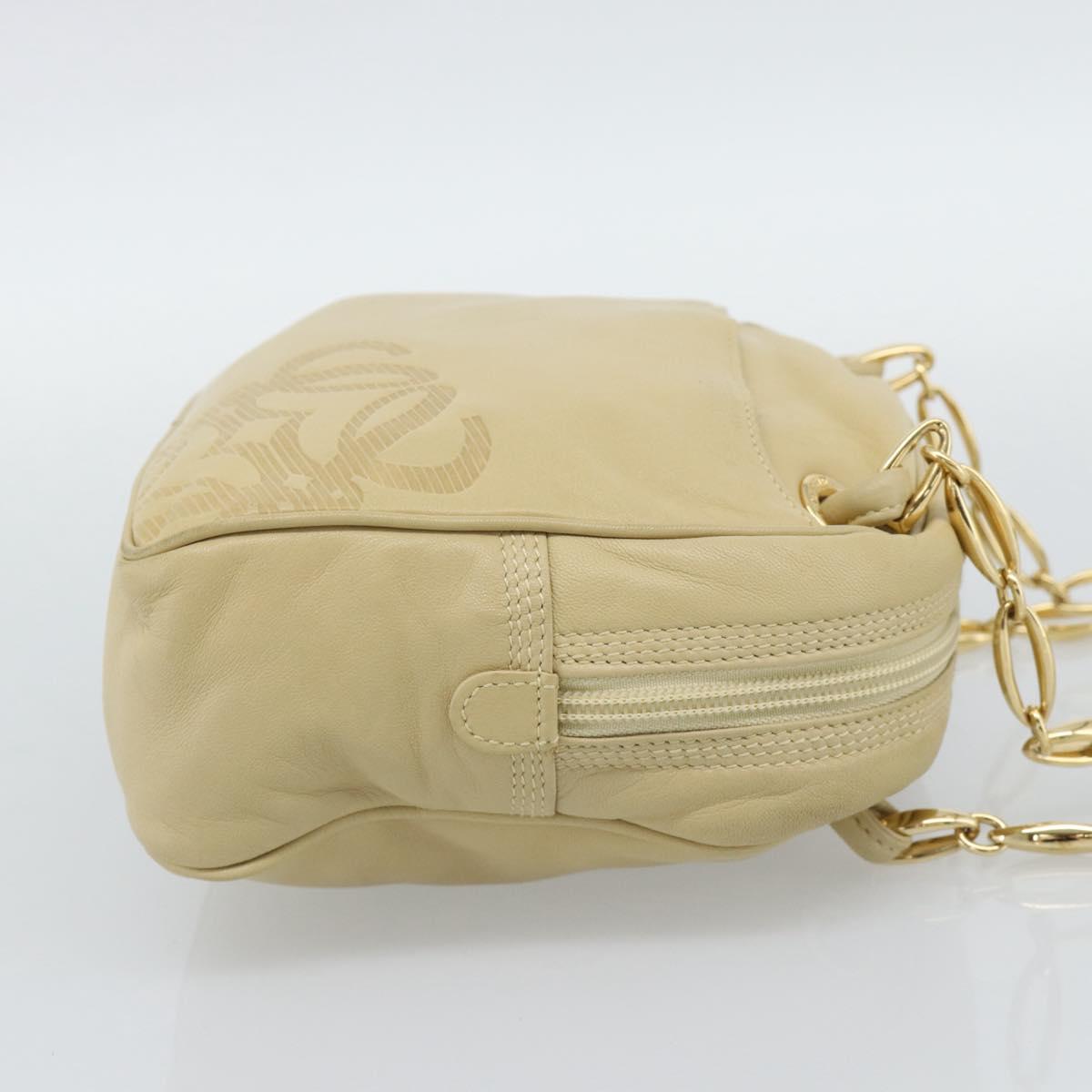 LOEWE Chain Shoulder Bag Leather Beige Gold Auth 192241A