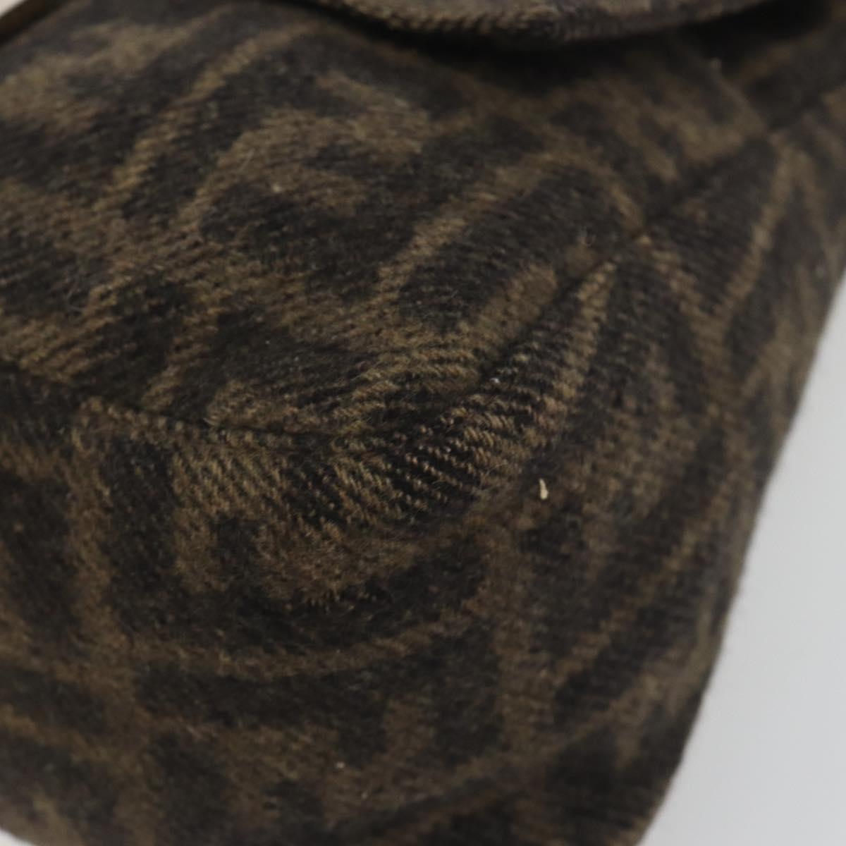 FENDI Zucca Canvas Mamma Baguette Shoulder Bag Wool Brown Gold Auth 192244V