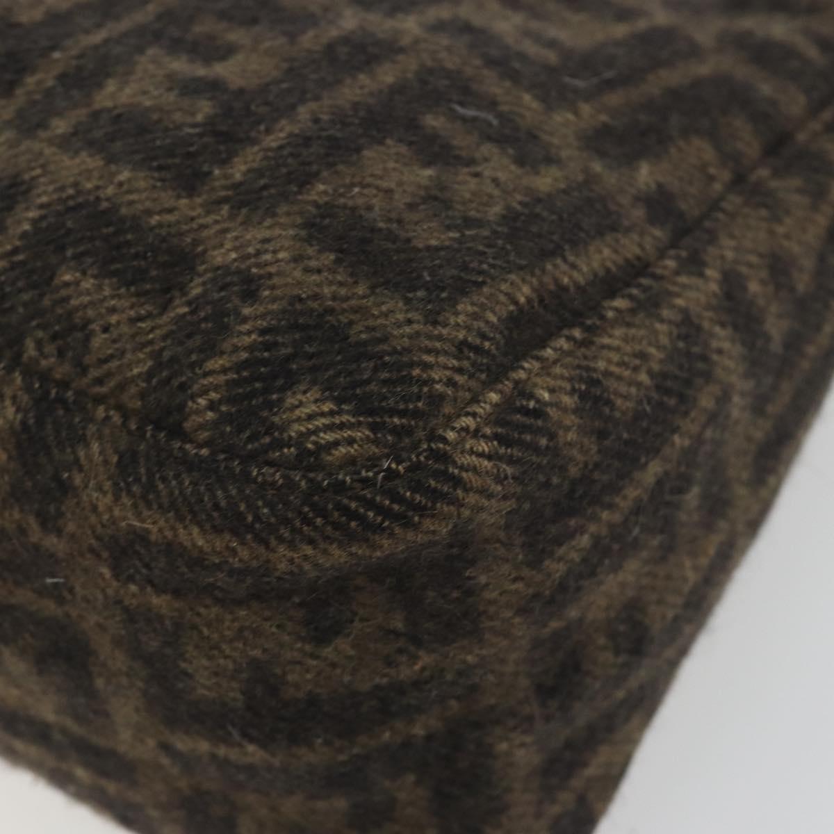 FENDI Zucca Canvas Mamma Baguette Shoulder Bag Wool Brown Gold Auth 192244V