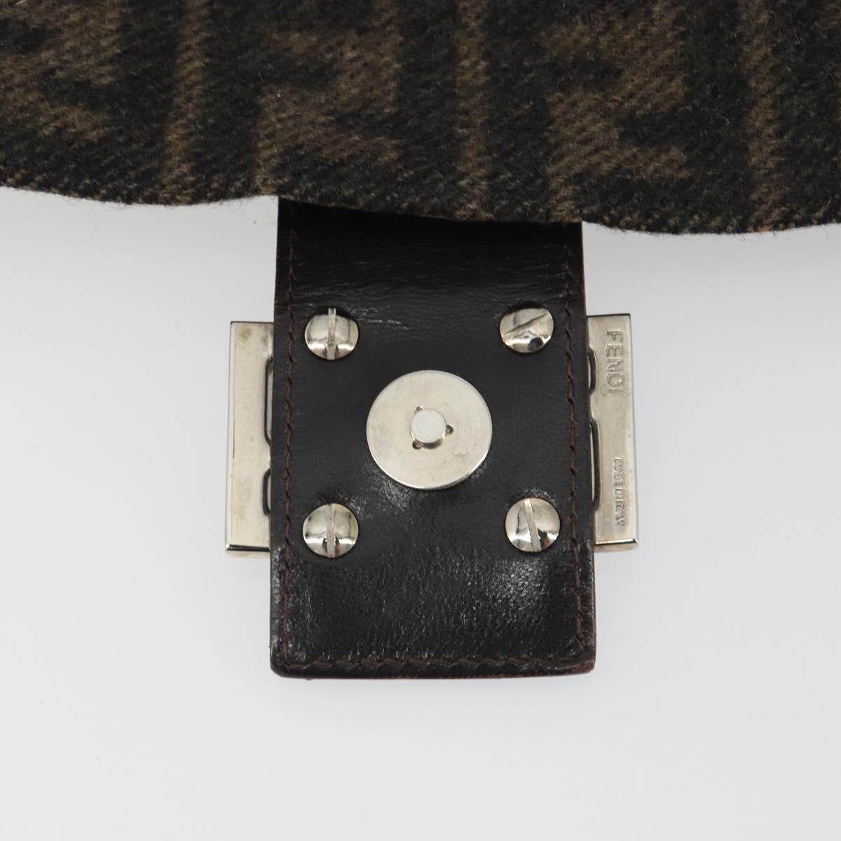 FENDI Zucca Canvas Mamma Baguette Shoulder Bag Wool Brown Gold Auth 192244V