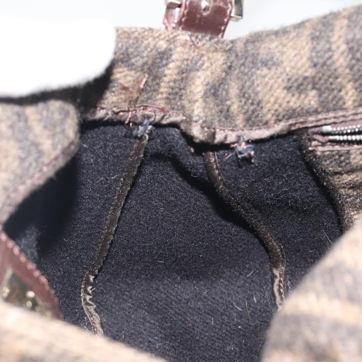 FENDI Zucca Canvas Mamma Baguette Shoulder Bag Wool Brown Gold Auth 192244V