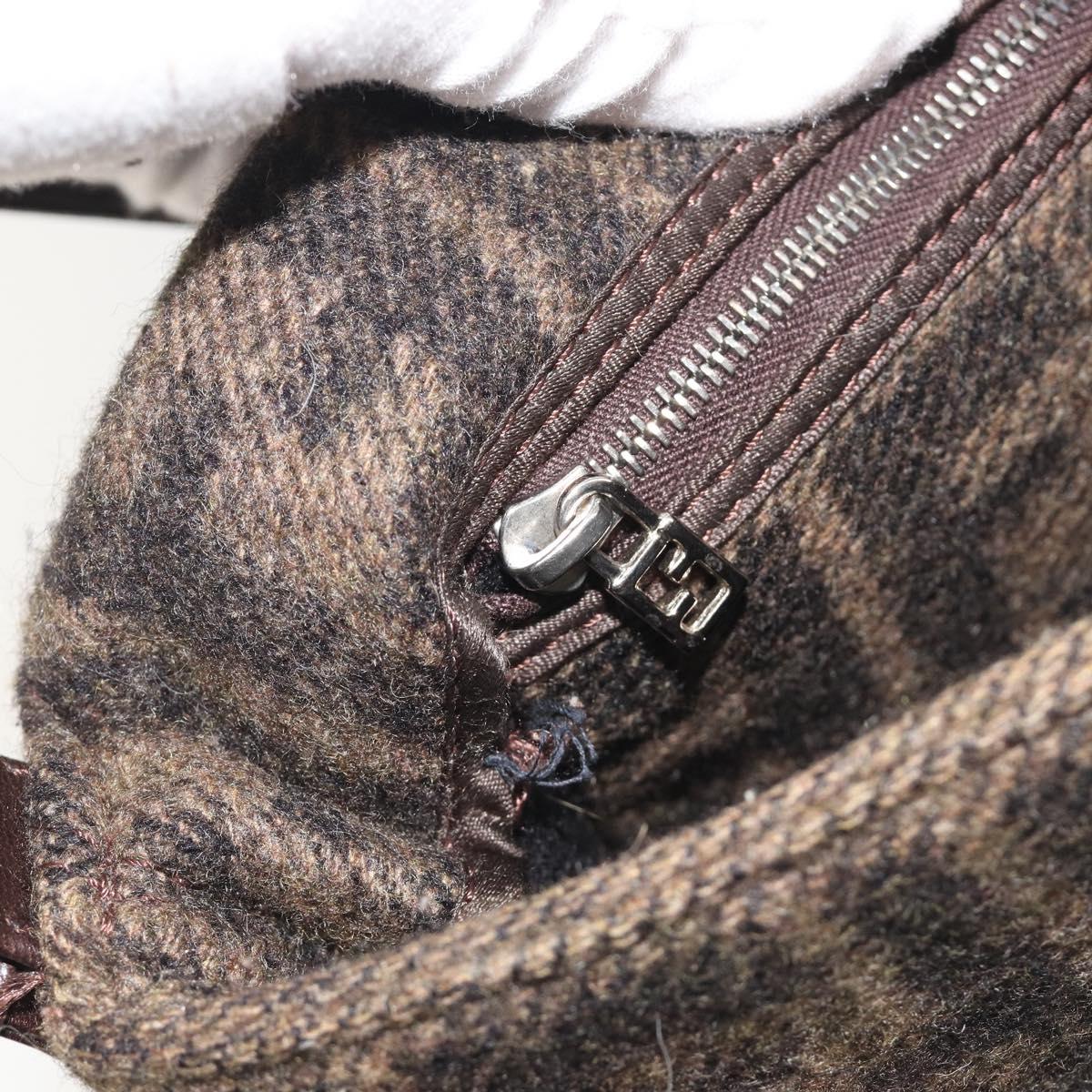 FENDI Zucca Canvas Mamma Baguette Shoulder Bag Wool Brown Gold Auth 192244V