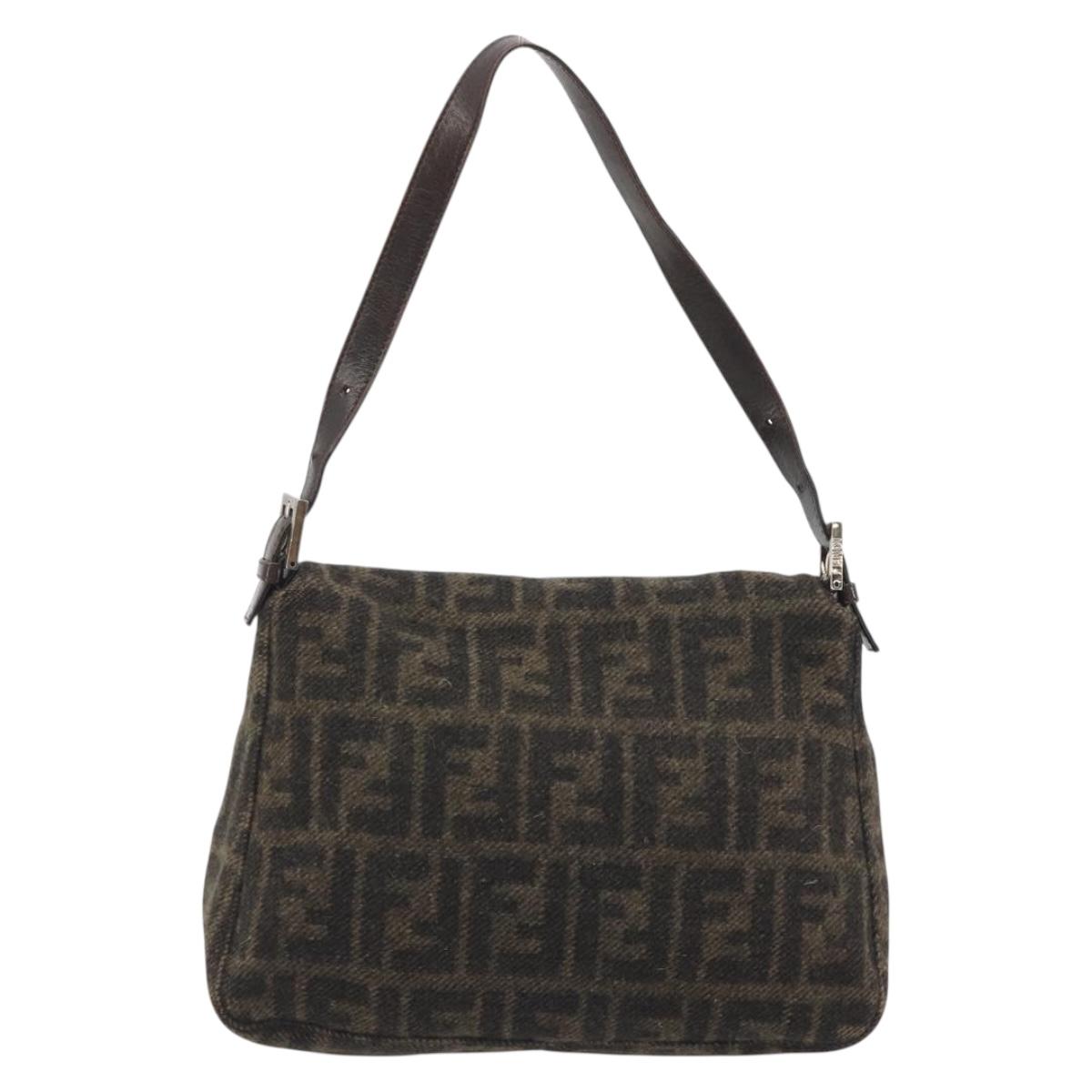 FENDI Zucca Canvas Mamma Baguette Shoulder Bag Wool Brown Gold Auth 192244V