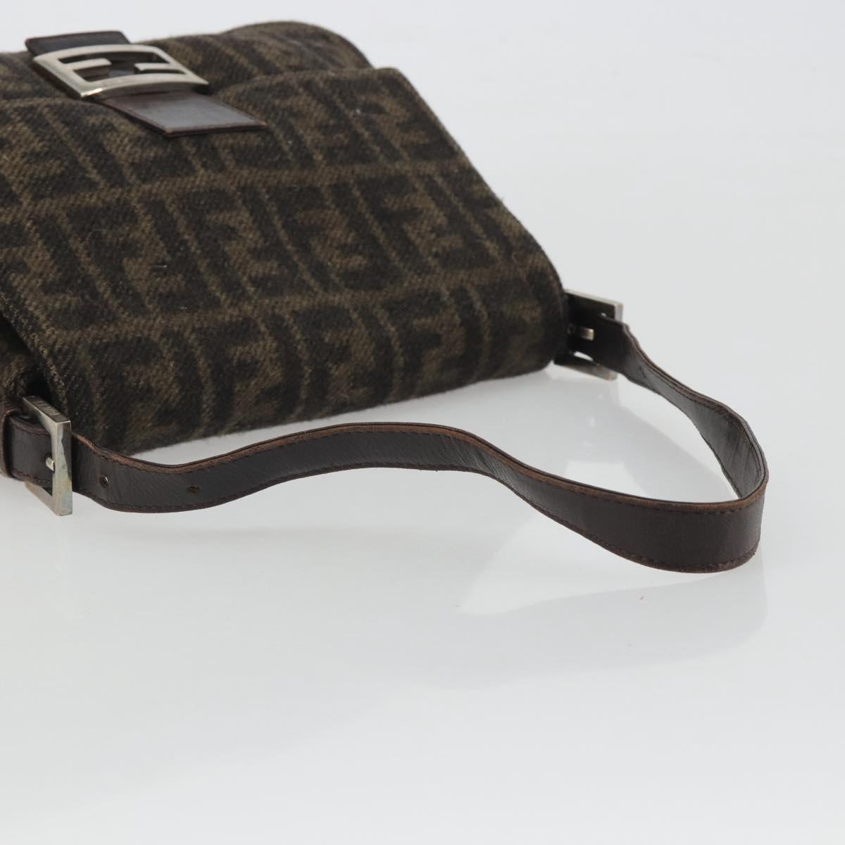 FENDI Zucca Canvas Mamma Baguette Shoulder Bag Wool Brown Gold Auth 192244V