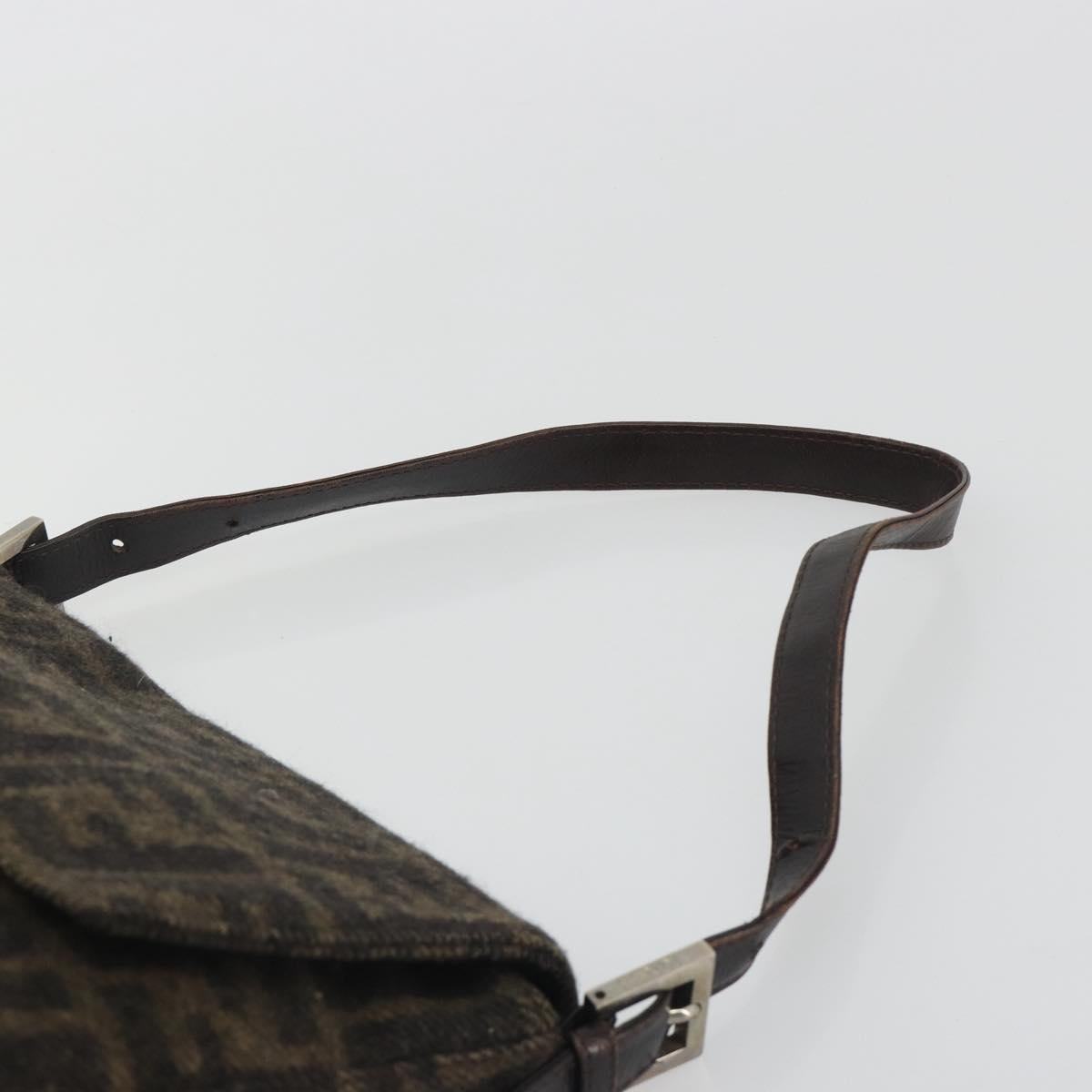 FENDI Zucca Canvas Mamma Baguette Shoulder Bag Wool Brown Gold Auth 192244V
