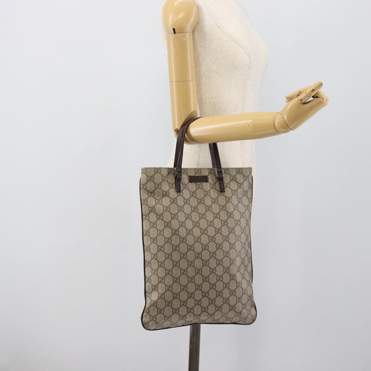 GUCCI GG Supreme Hand Bag PVC Beige Silver 117551 Auth 192245