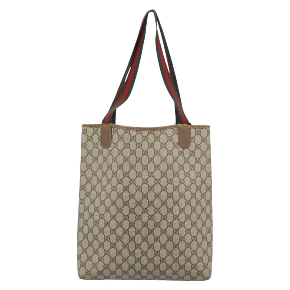 GUCCI GG Supreme Web Sherry Line Tote Bag PVC Beige Gold 40 02 003 Auth 192248