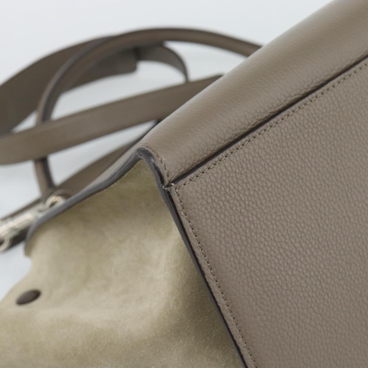 CELINE Trapeze Hand Bag Leather 2way Gray Silver Auth 192250V