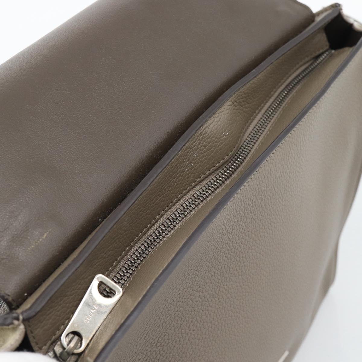 CELINE Trapeze Hand Bag Leather 2way Gray Silver Auth 192250V