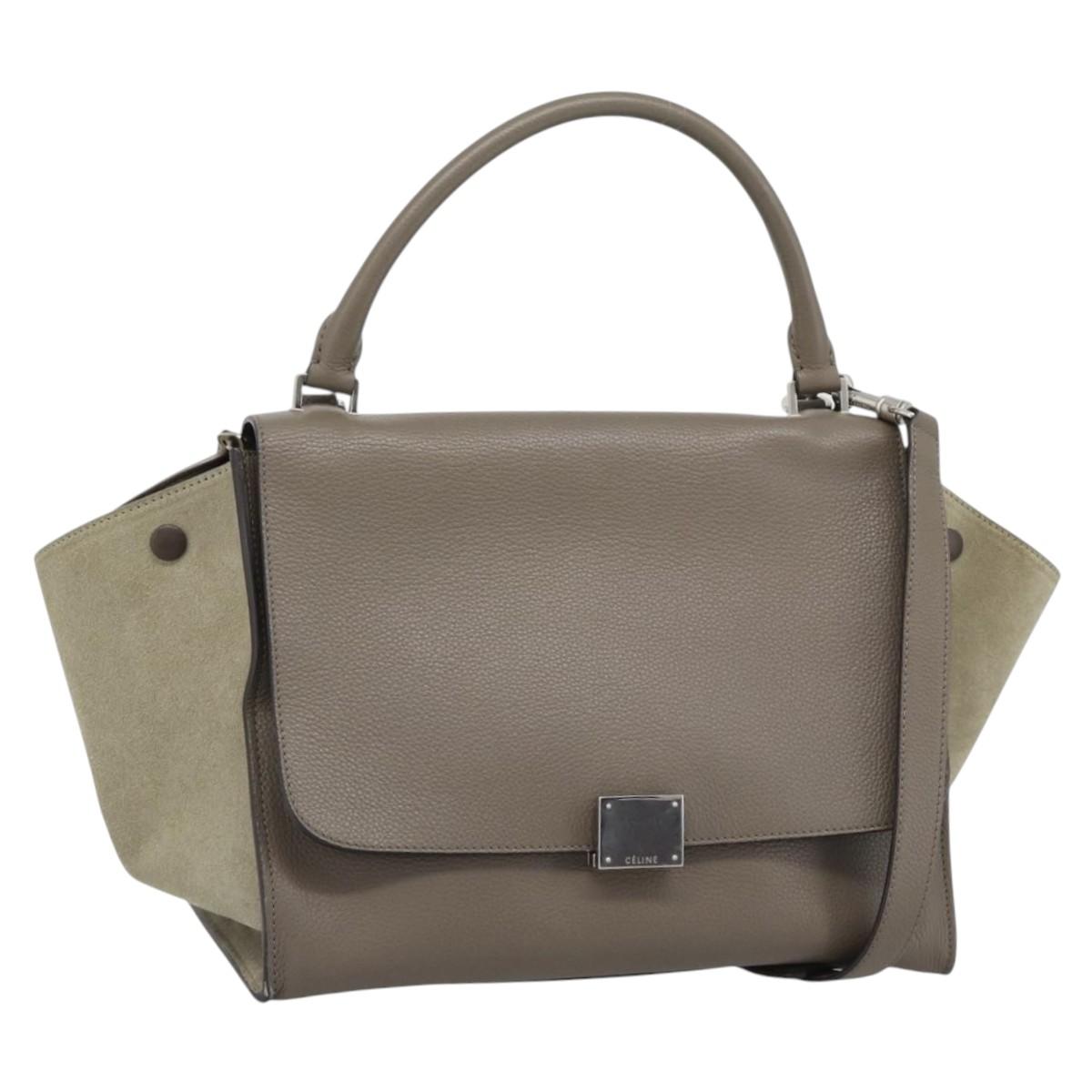 CELINE Trapeze Hand Bag Leather 2way Gray Silver Auth 192250V