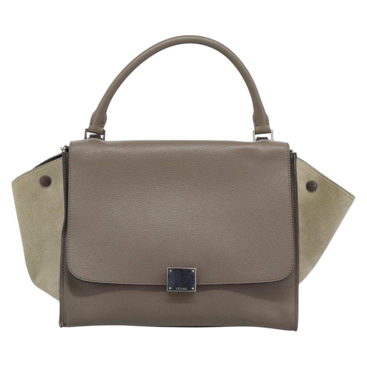 CELINE Trapeze Hand Bag Leather 2way Gray Silver Auth 192250V