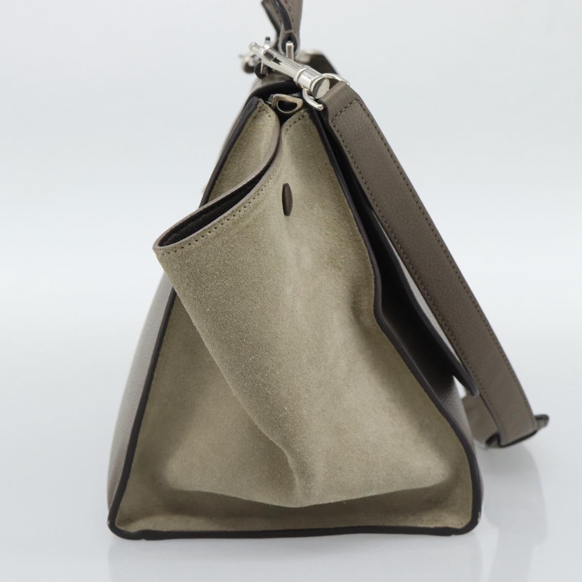CELINE Trapeze Hand Bag Leather 2way Gray Silver Auth 192250V