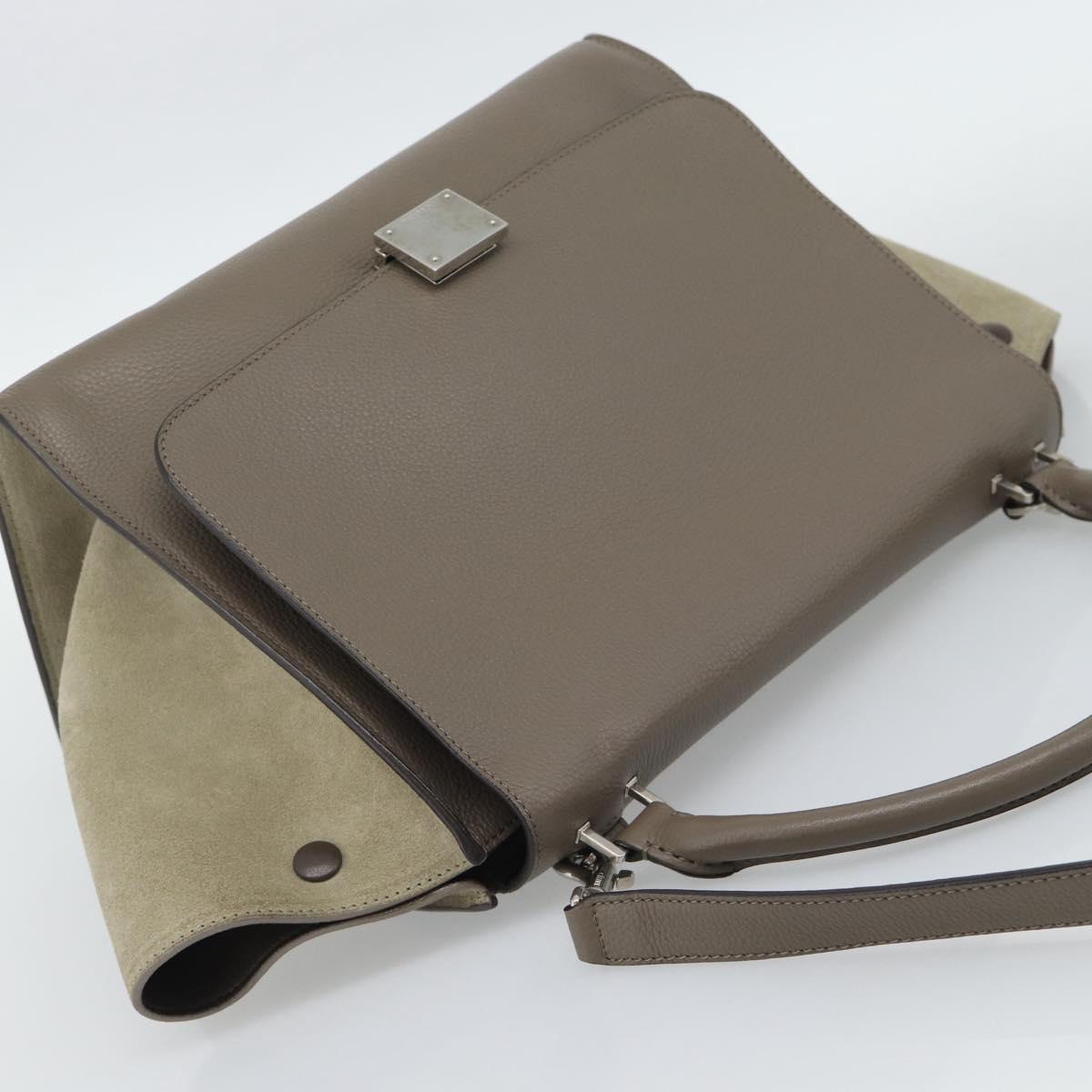 CELINE Trapeze Hand Bag Leather 2way Gray Silver Auth 192250V