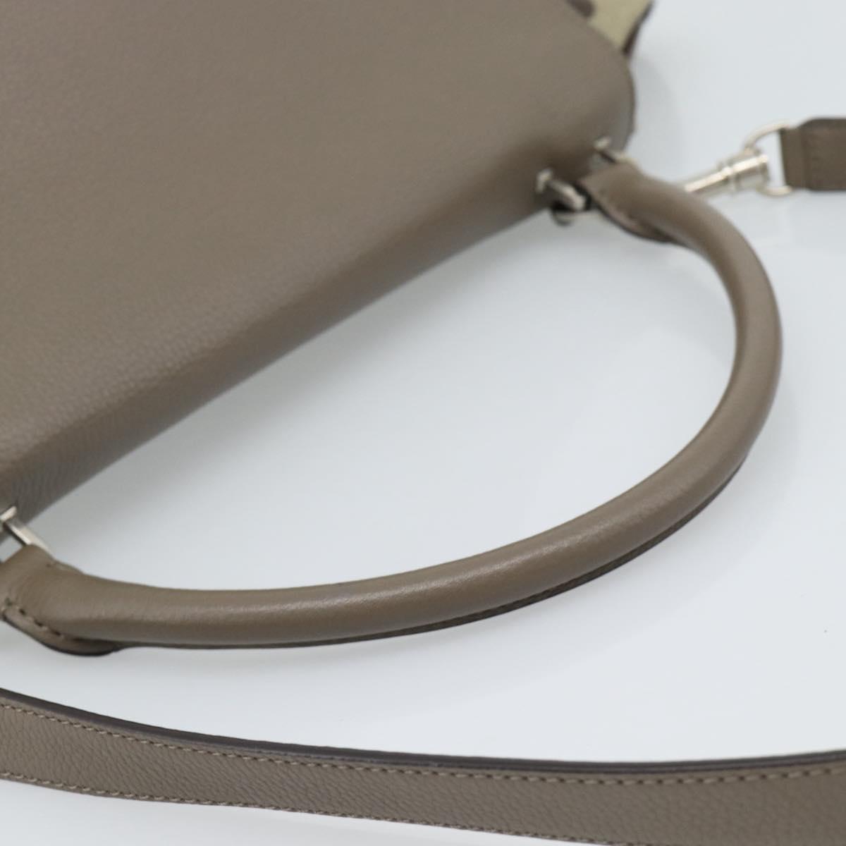 CELINE Trapeze Hand Bag Leather 2way Gray Silver Auth 192250V